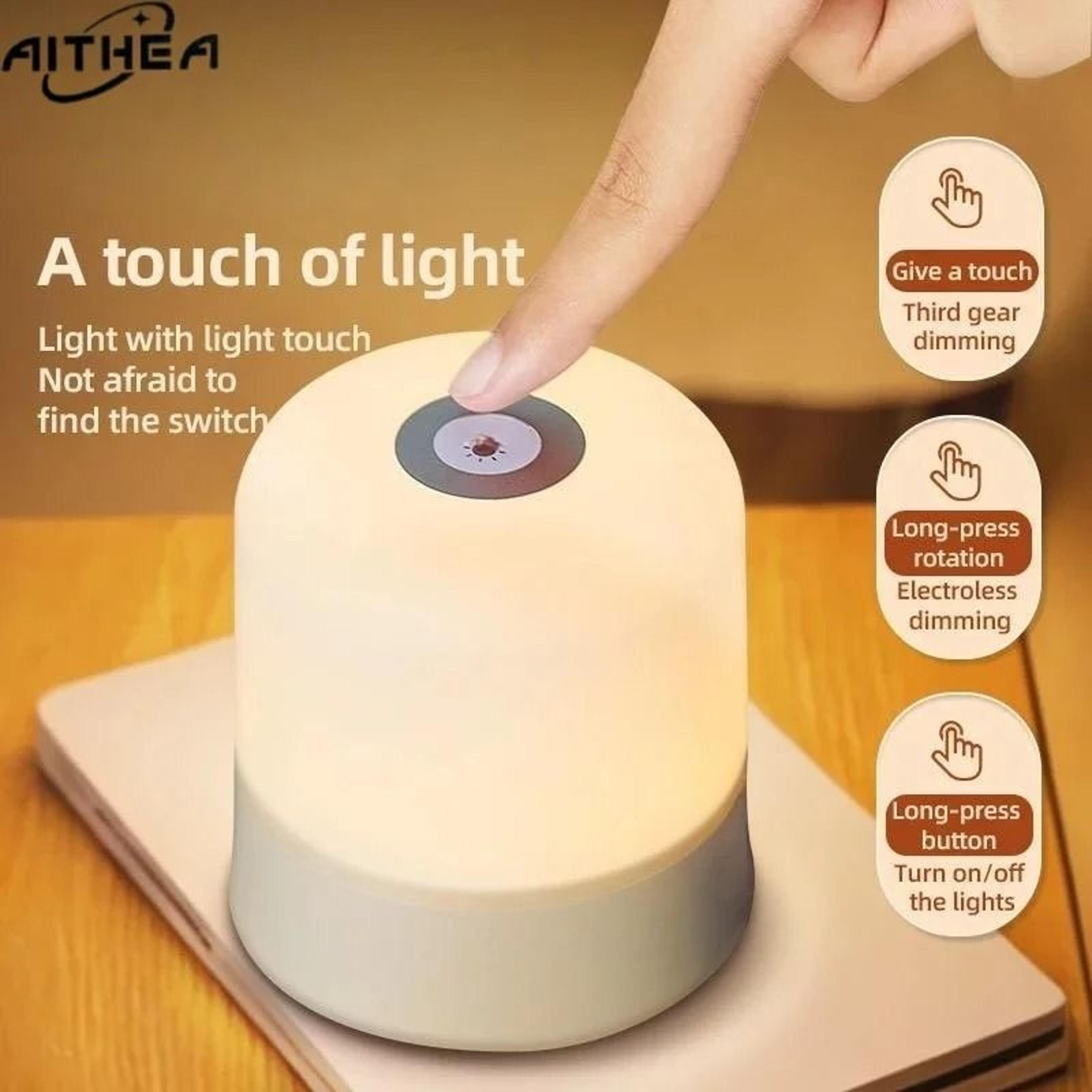 aithea portable touch-control led bedside lamp (3-color dimmable night light)