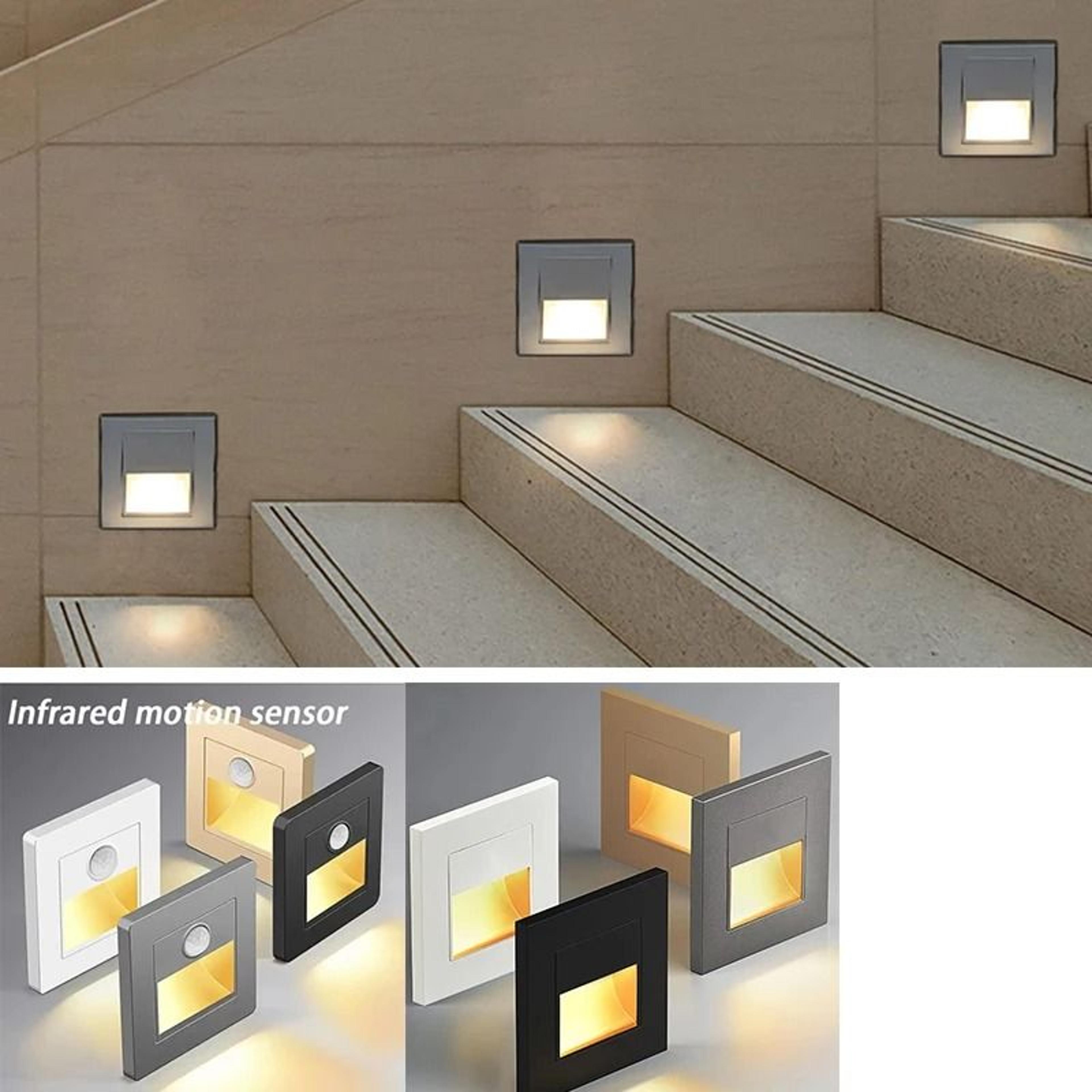 recessed led staircase & wall night light with pir motion & day/night sensor (ac 110v–220v)