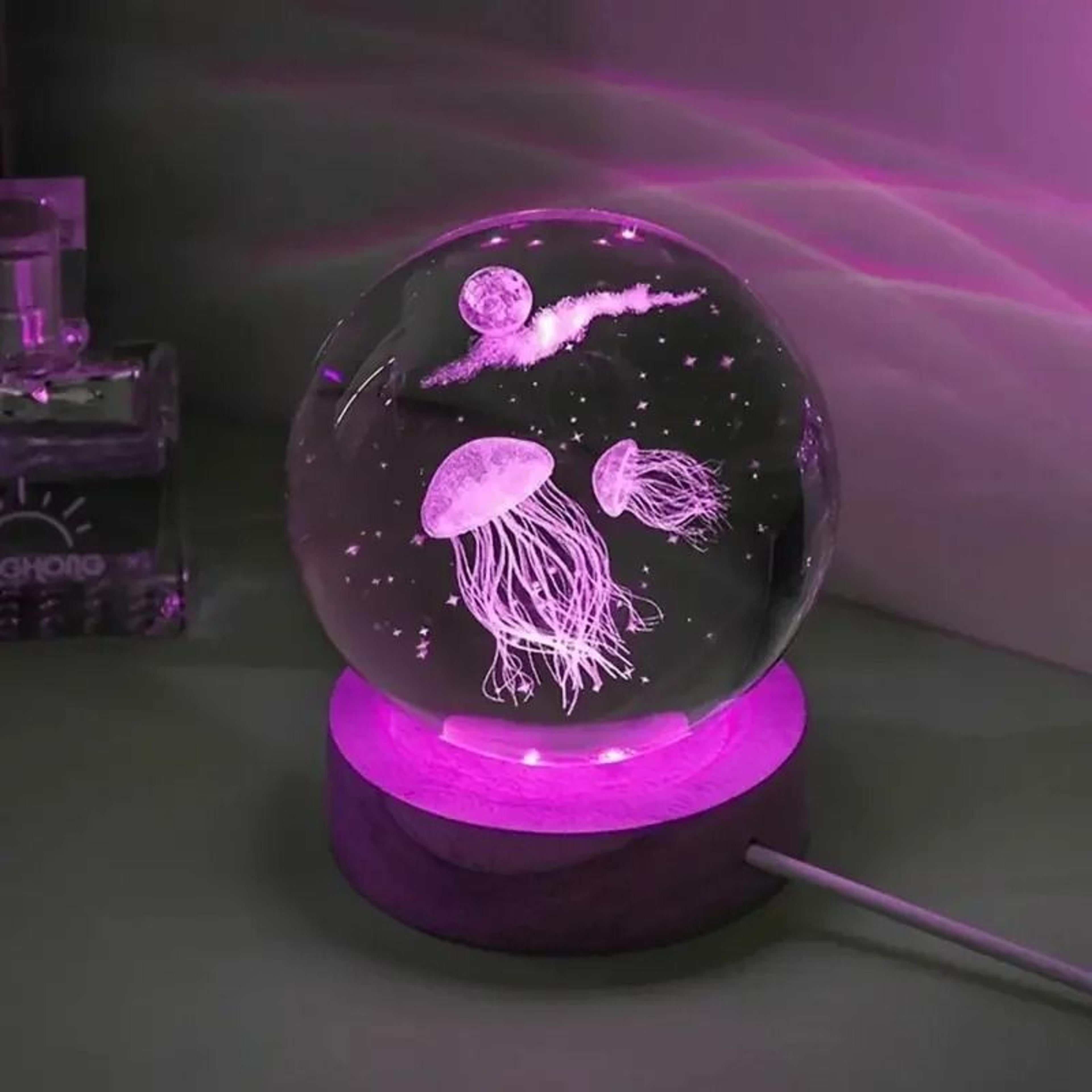 3d laser-engraved jellyfish crystal ball led night light (glowing glass sphere desktop decor)