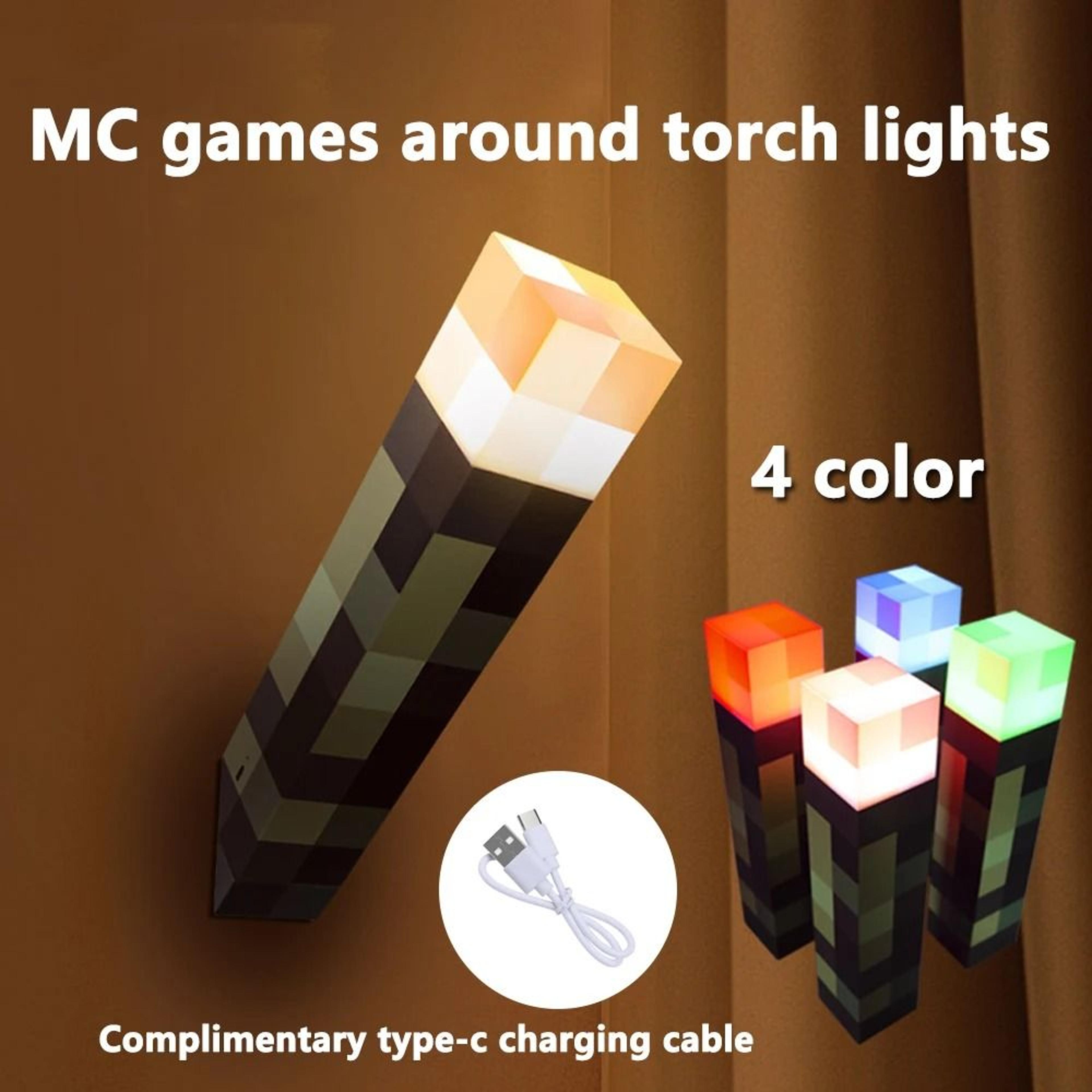 mc game brownstone torch led night light (usb rechargeable bedroom table & wall lamp)