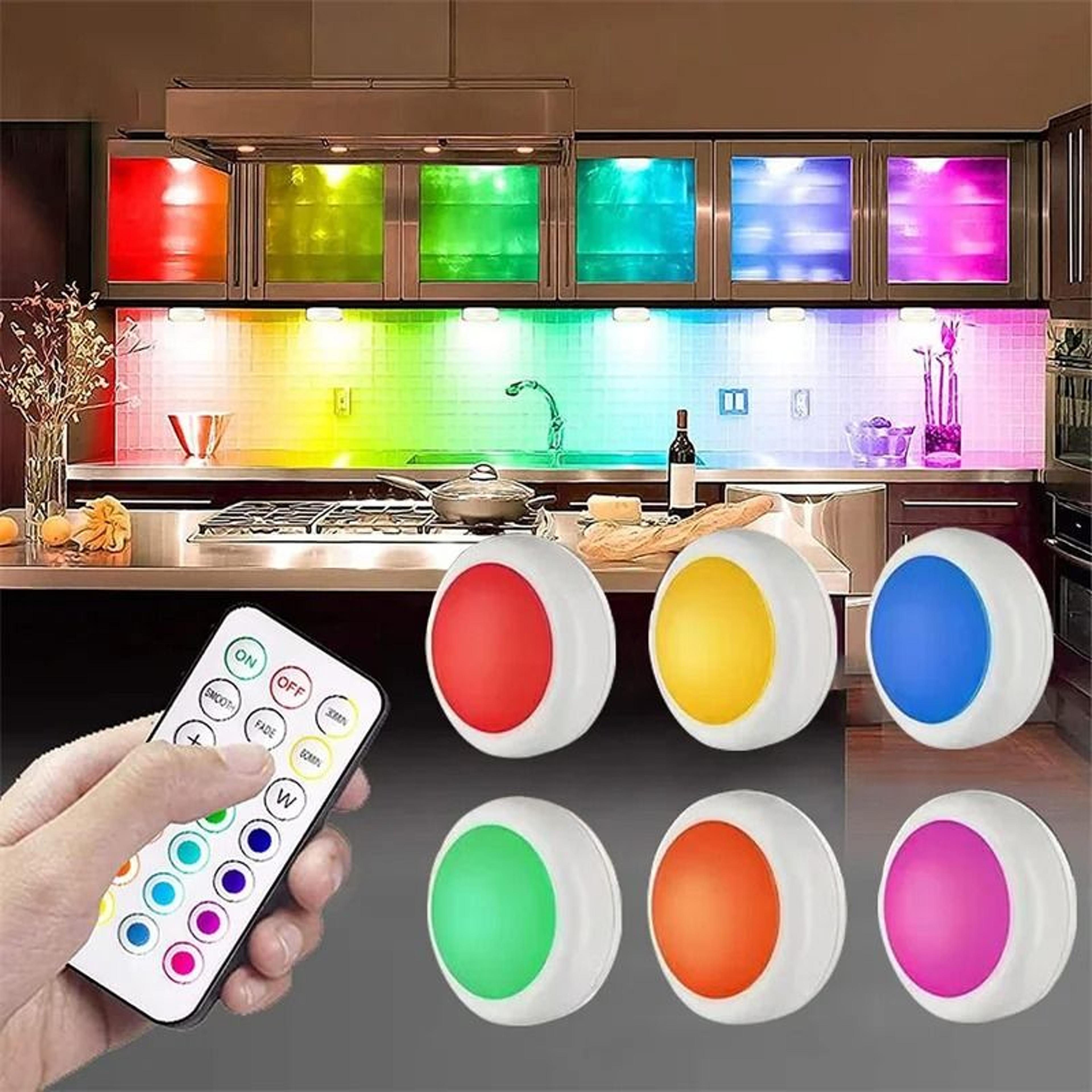 rgb led wireless under-cabinet puck lights (remote-controlled dimmable battery lights for kitchen & closet)
