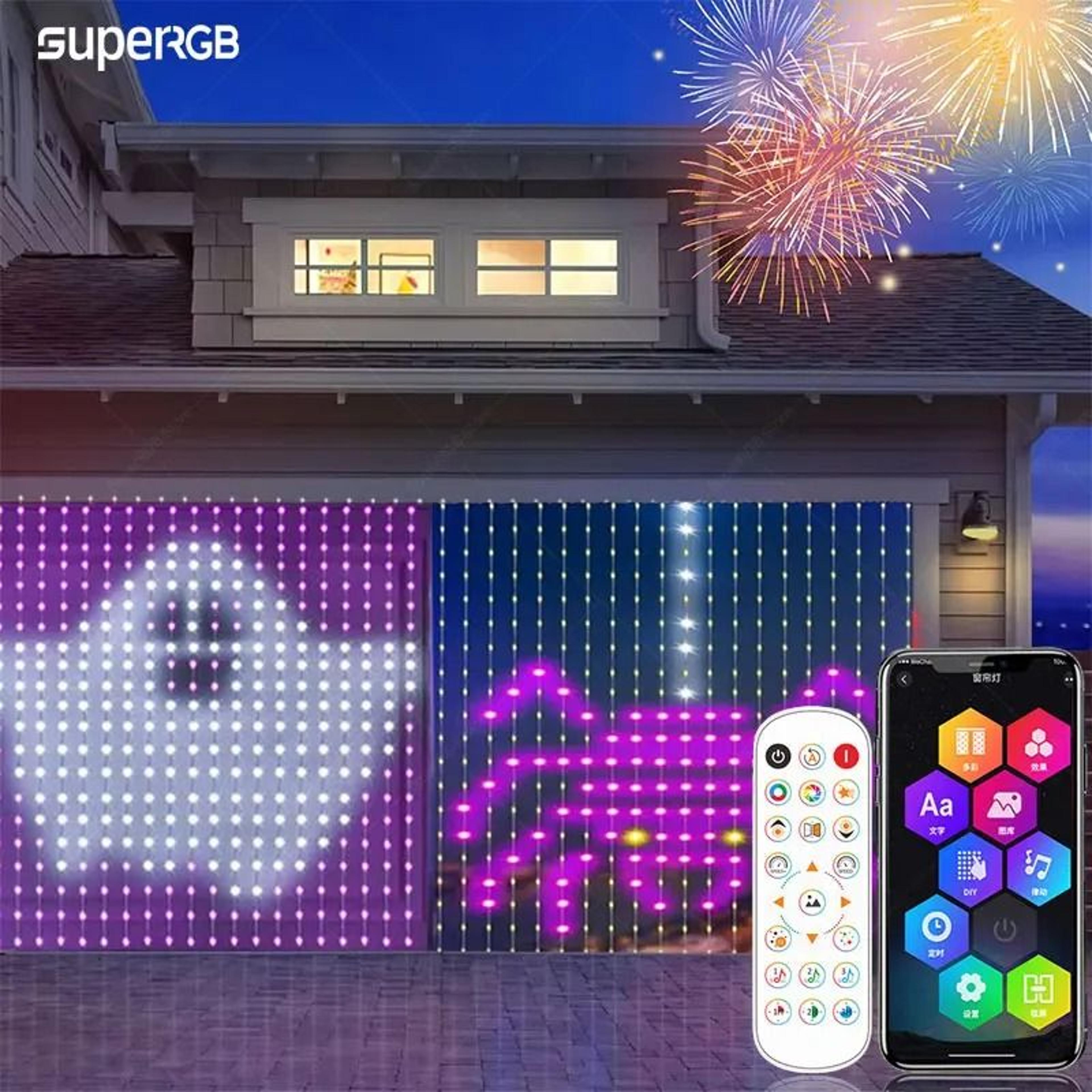 400 led smart app control curtain lights with music sync & remote