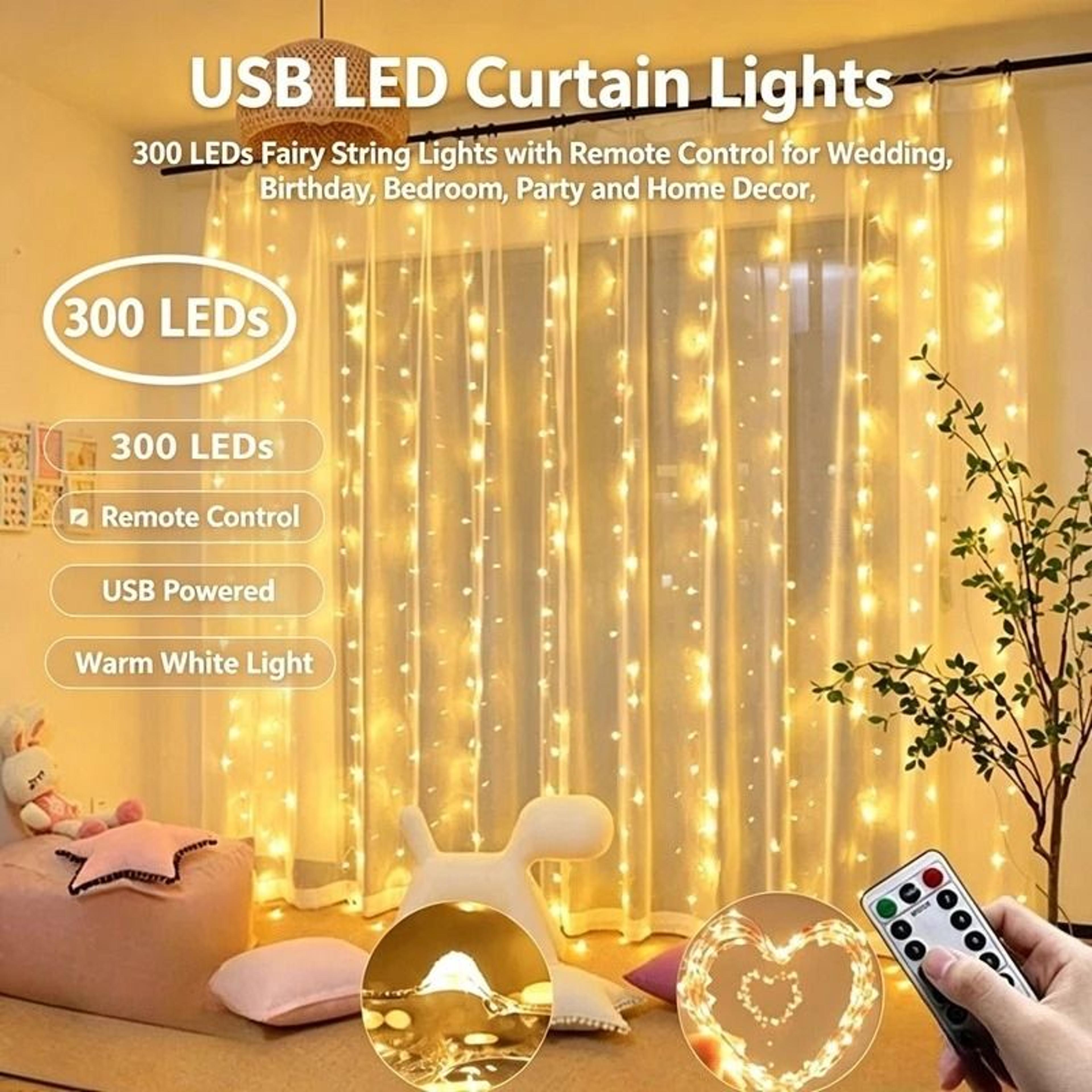 usb led remote control curtain fairy lights for bedroom & holiday decor