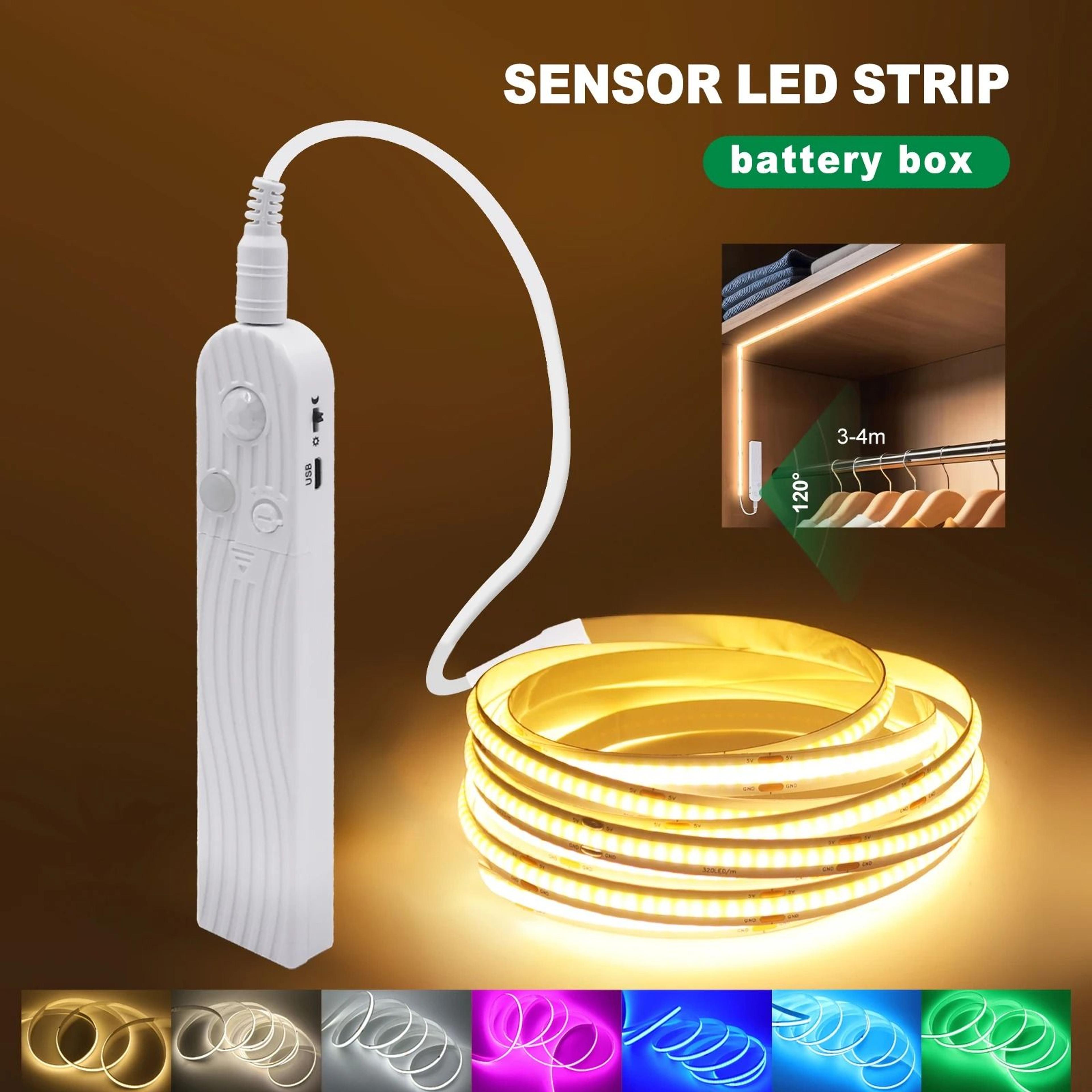 8mm battery-powered 5v cob led motion sensor strip light (320 leds/m) for cabinet & night light