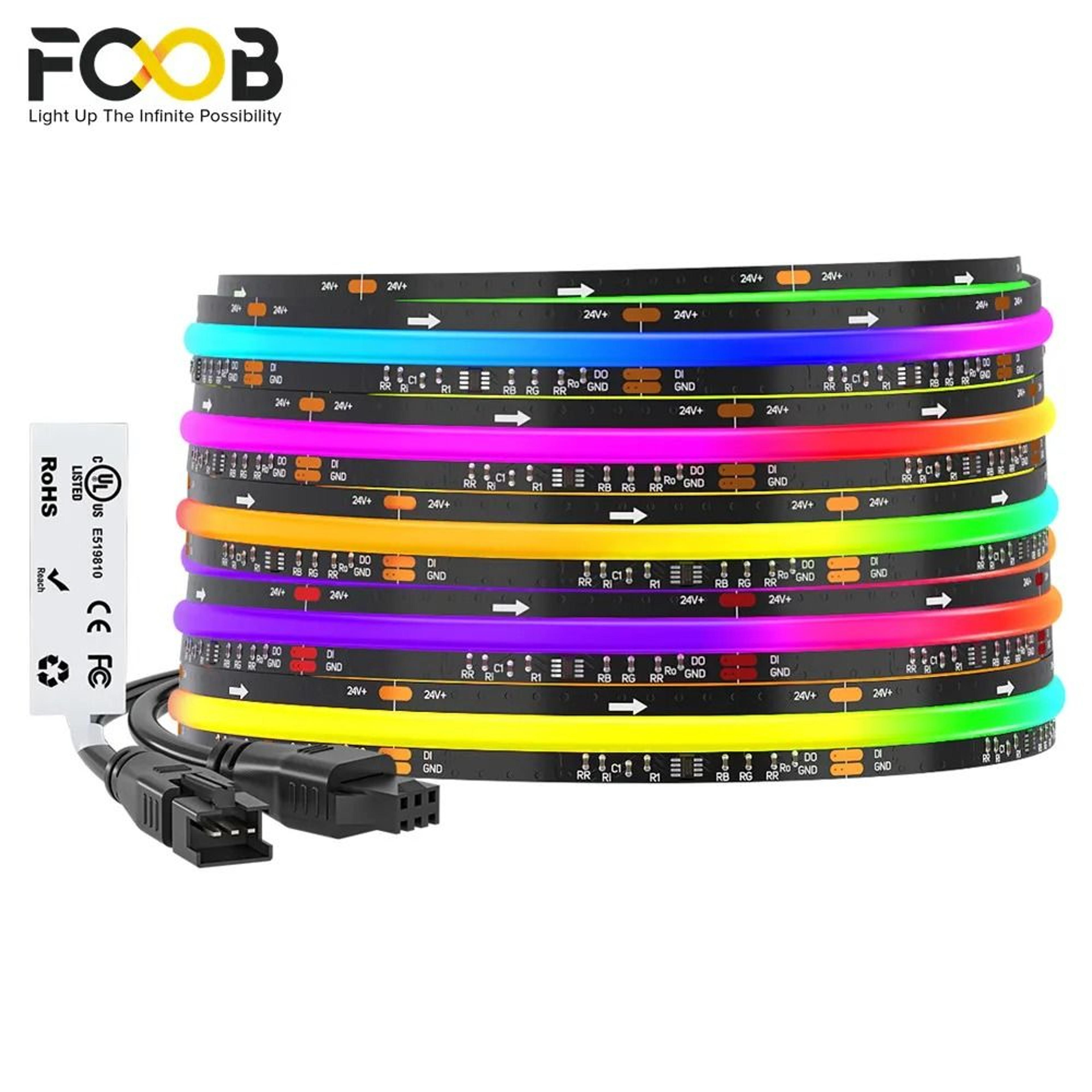 ws2811 addressable fcob rgb dream color led strip light (dc 12v/24v high-density 12mm)