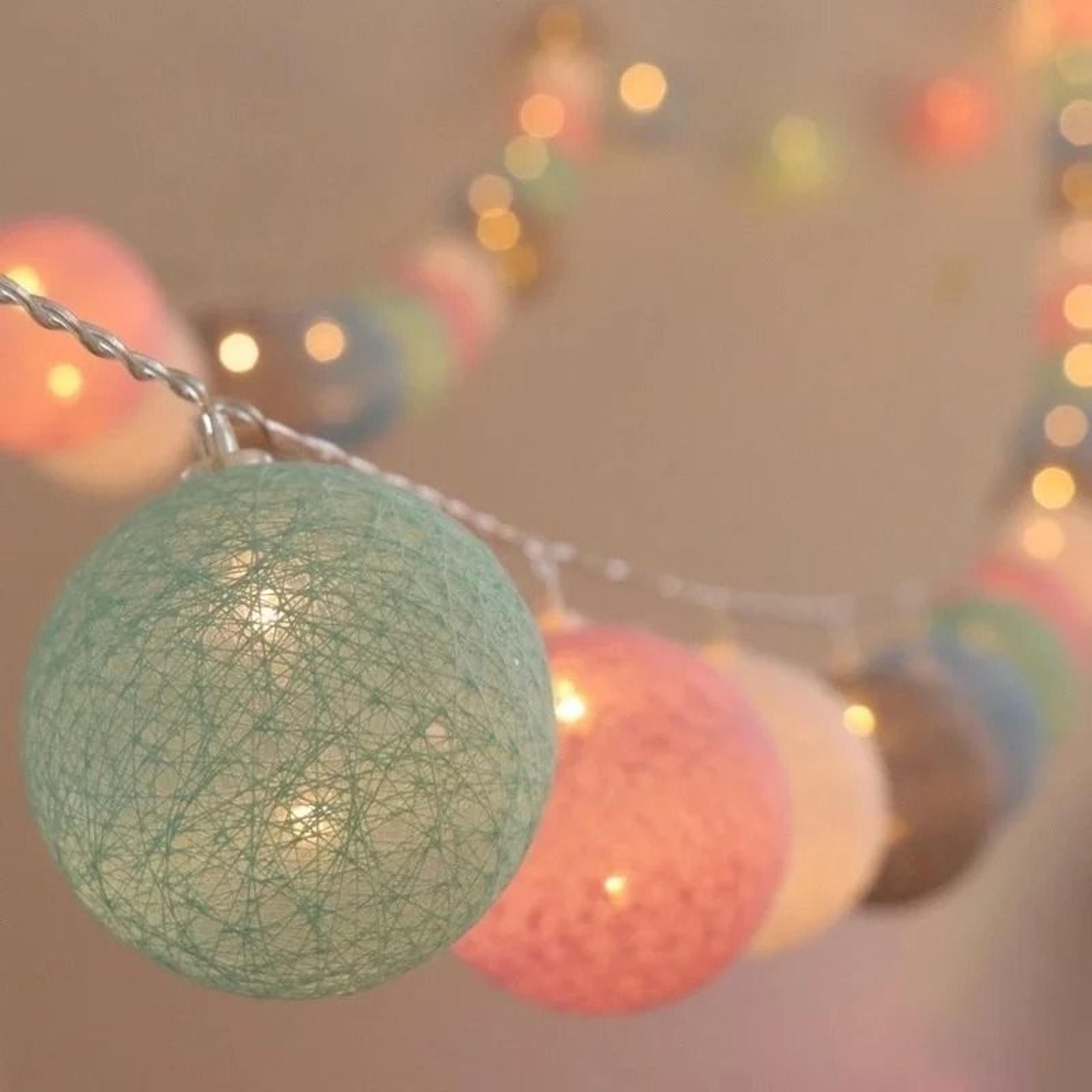 handcrafted cotton thread ball led string lights (10/20/30 leds) for bedroom & party decor