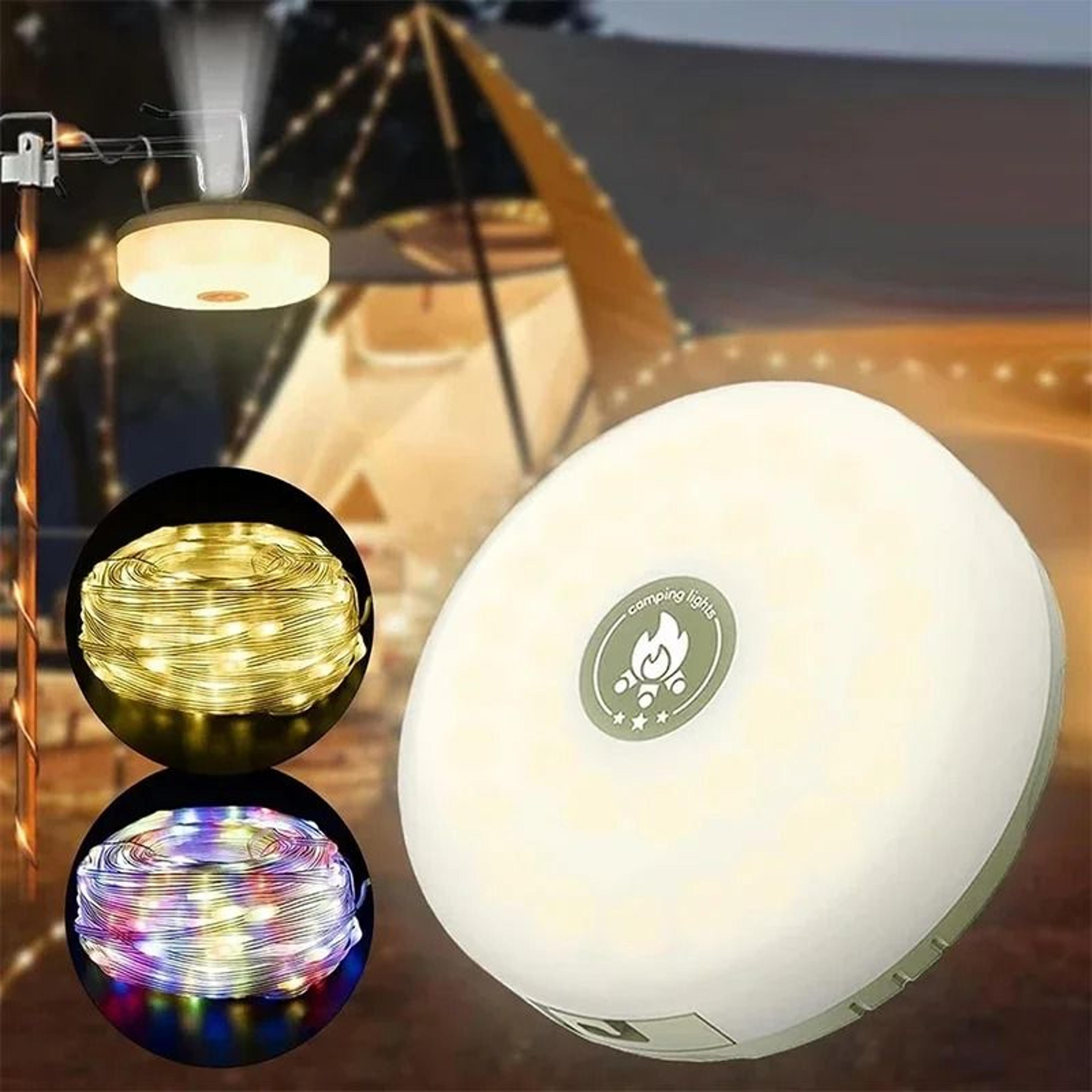 4-in-1 portable led reel string light & usb rechargeable outdoor camping lantern