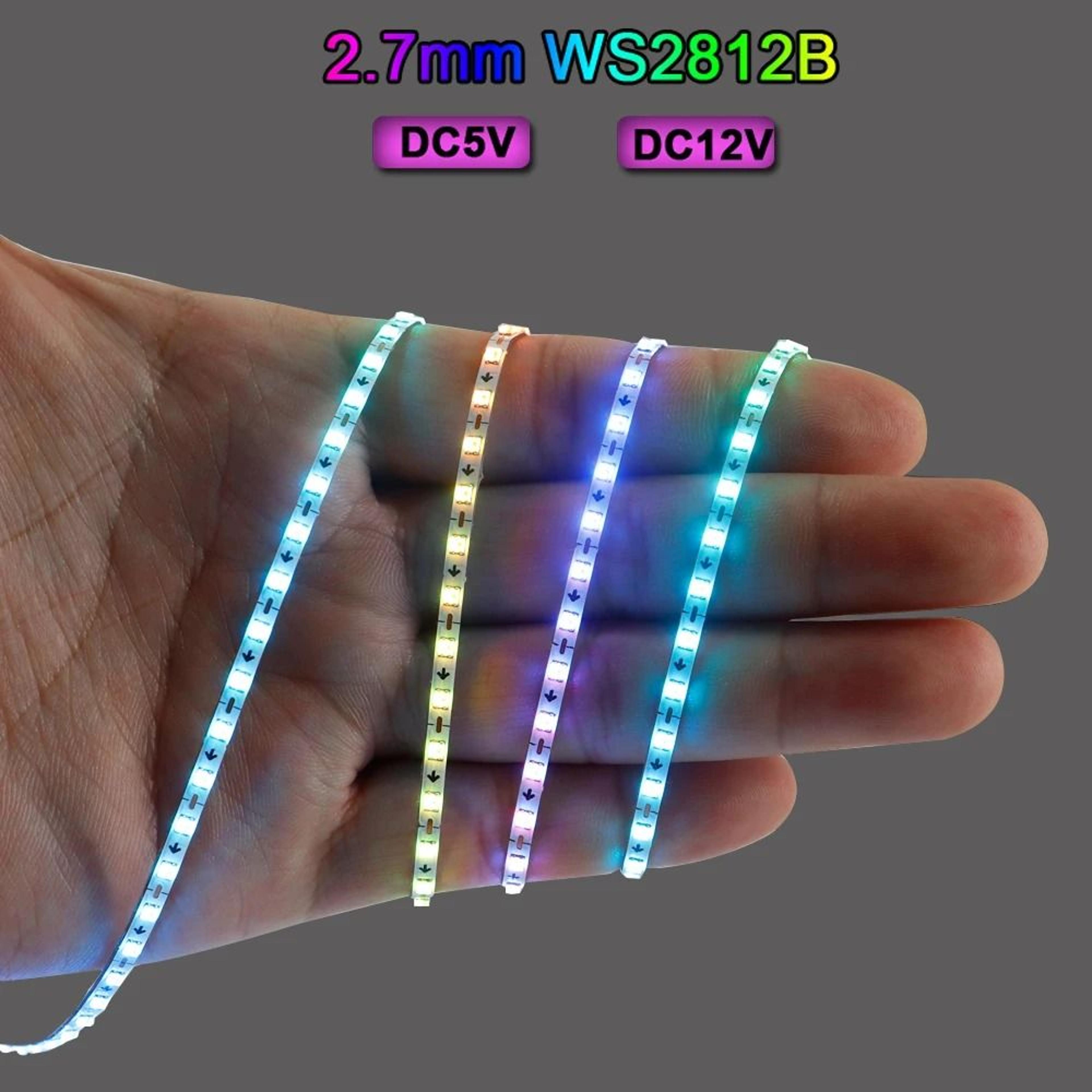 2.7mm ultra-narrow ws2812b addressable rgbic led strip light (160 leds/m dc 5v/12v)