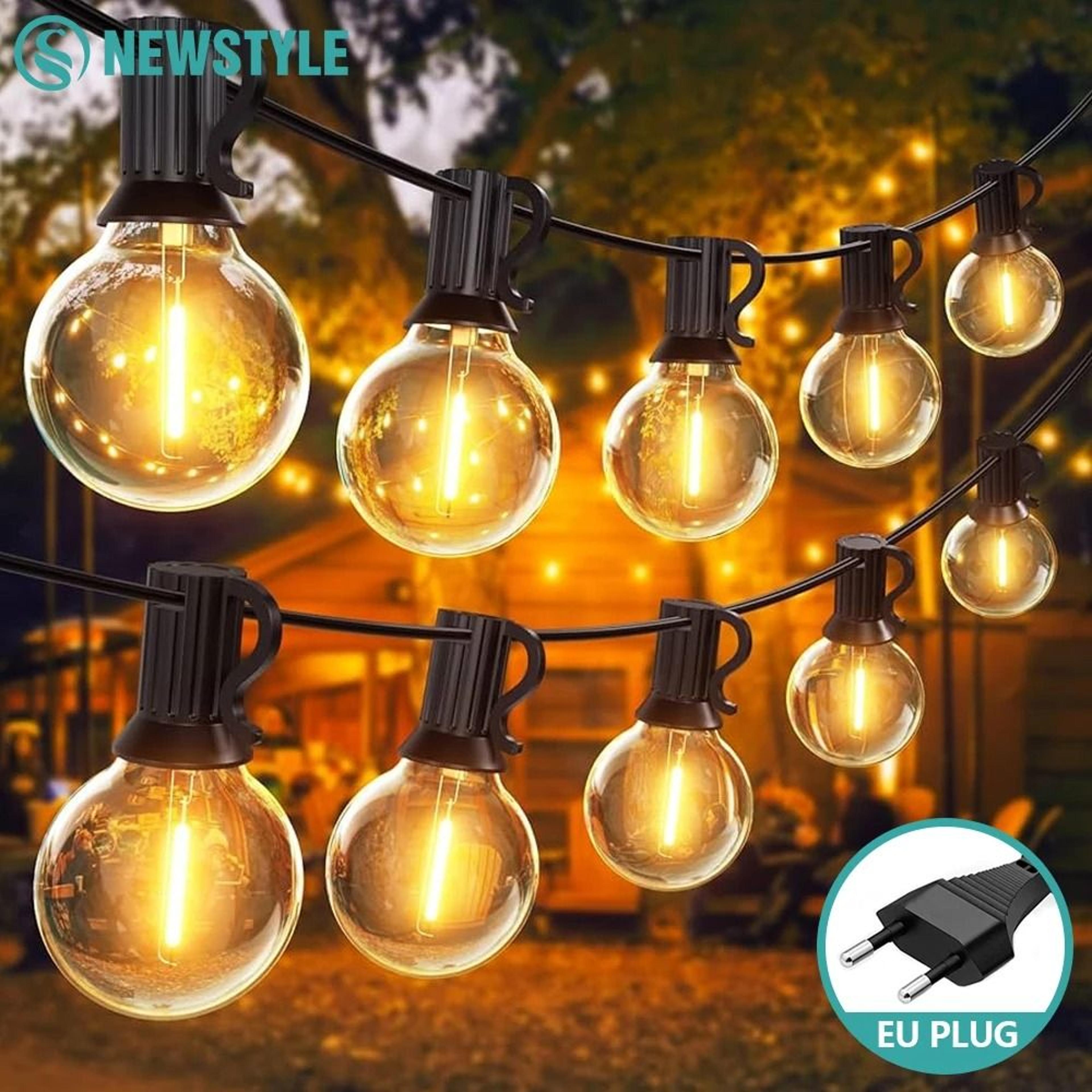 g40 outdoor commercial-grade shatterproof led globe string lights (ip44 waterproof plug-in)