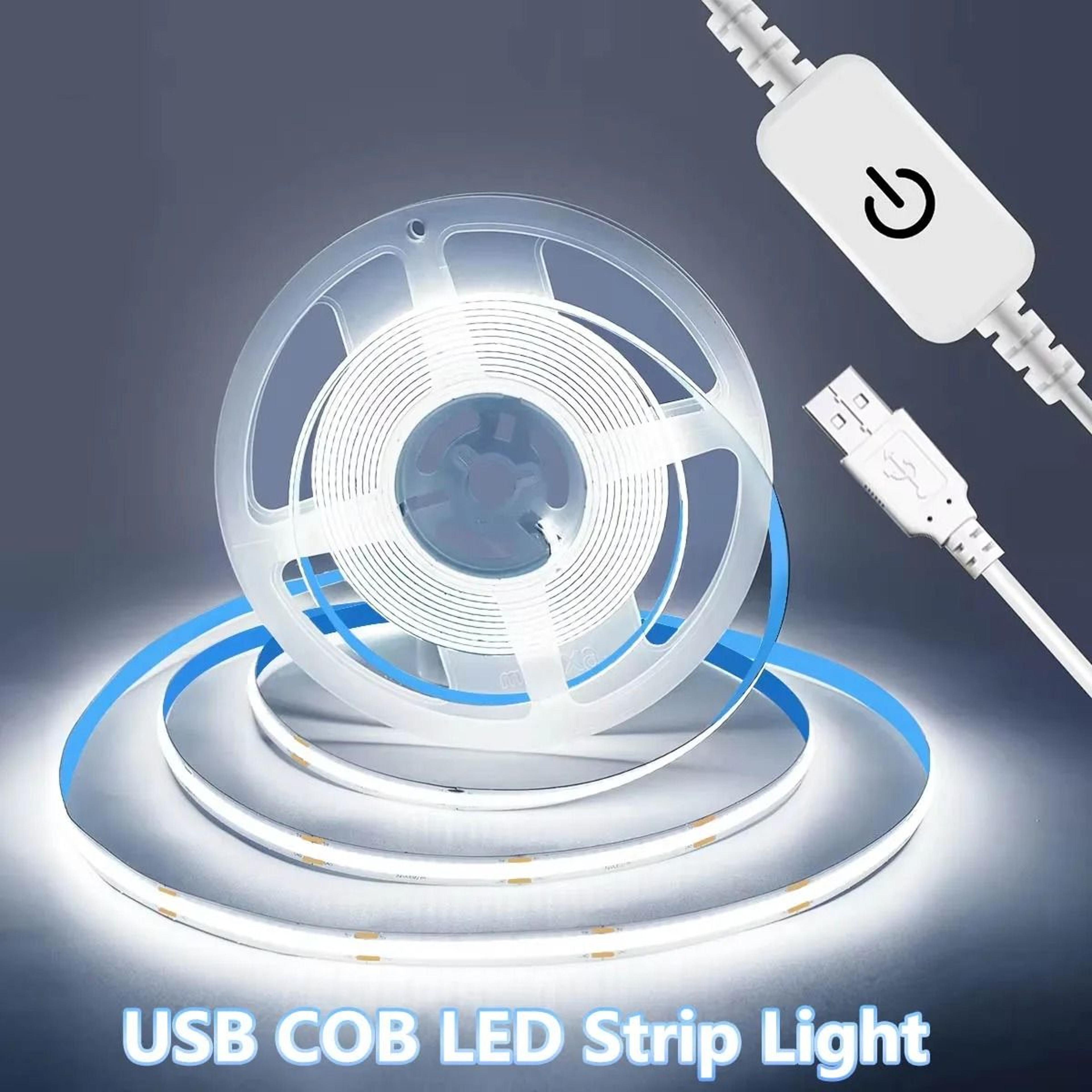 5v usb flexible cob led light strip with touch dimmer switch for tv, mirror & wall accent