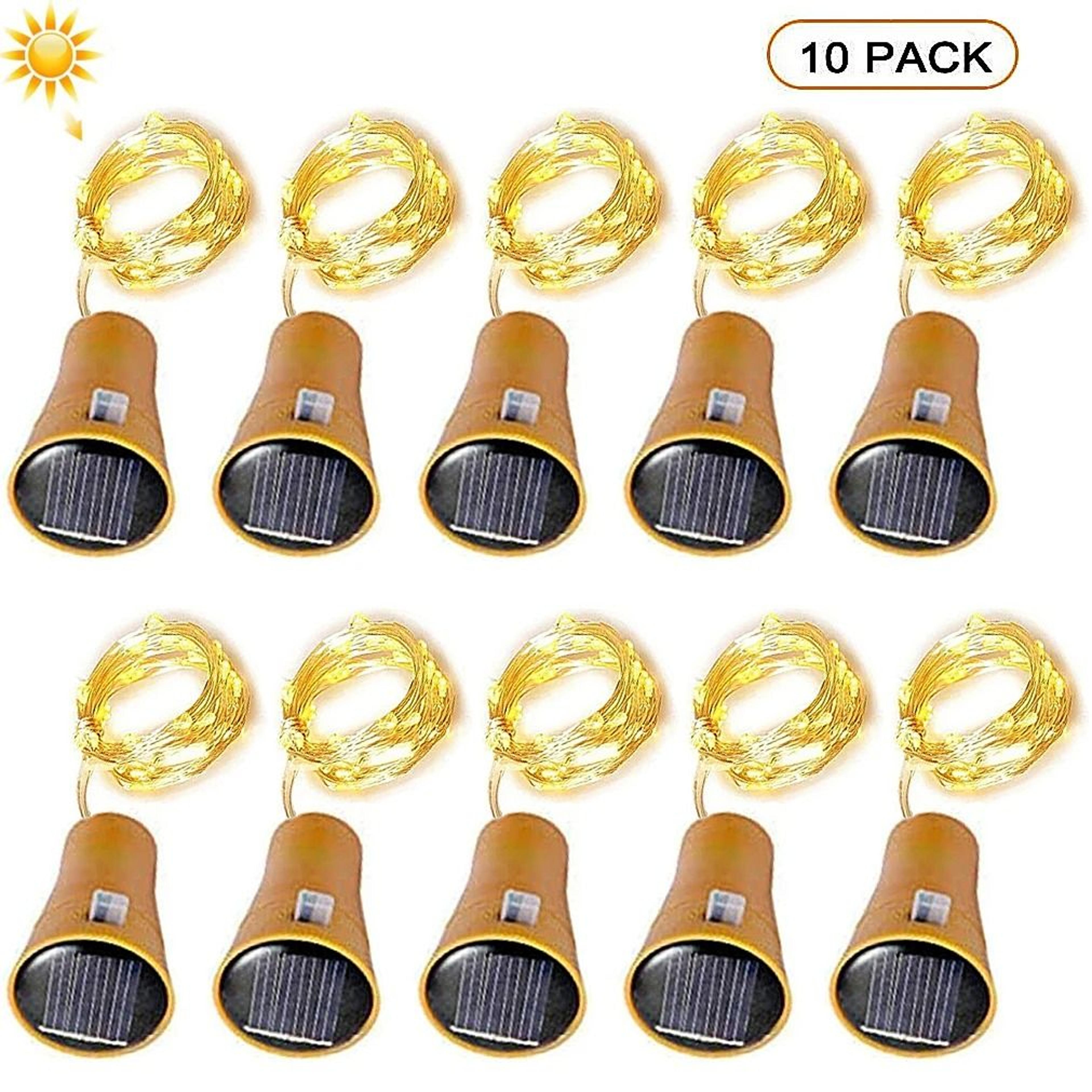 solar-powered wine bottle cork led string fairy lights (10/20 leds) for wedding, garden & table decor