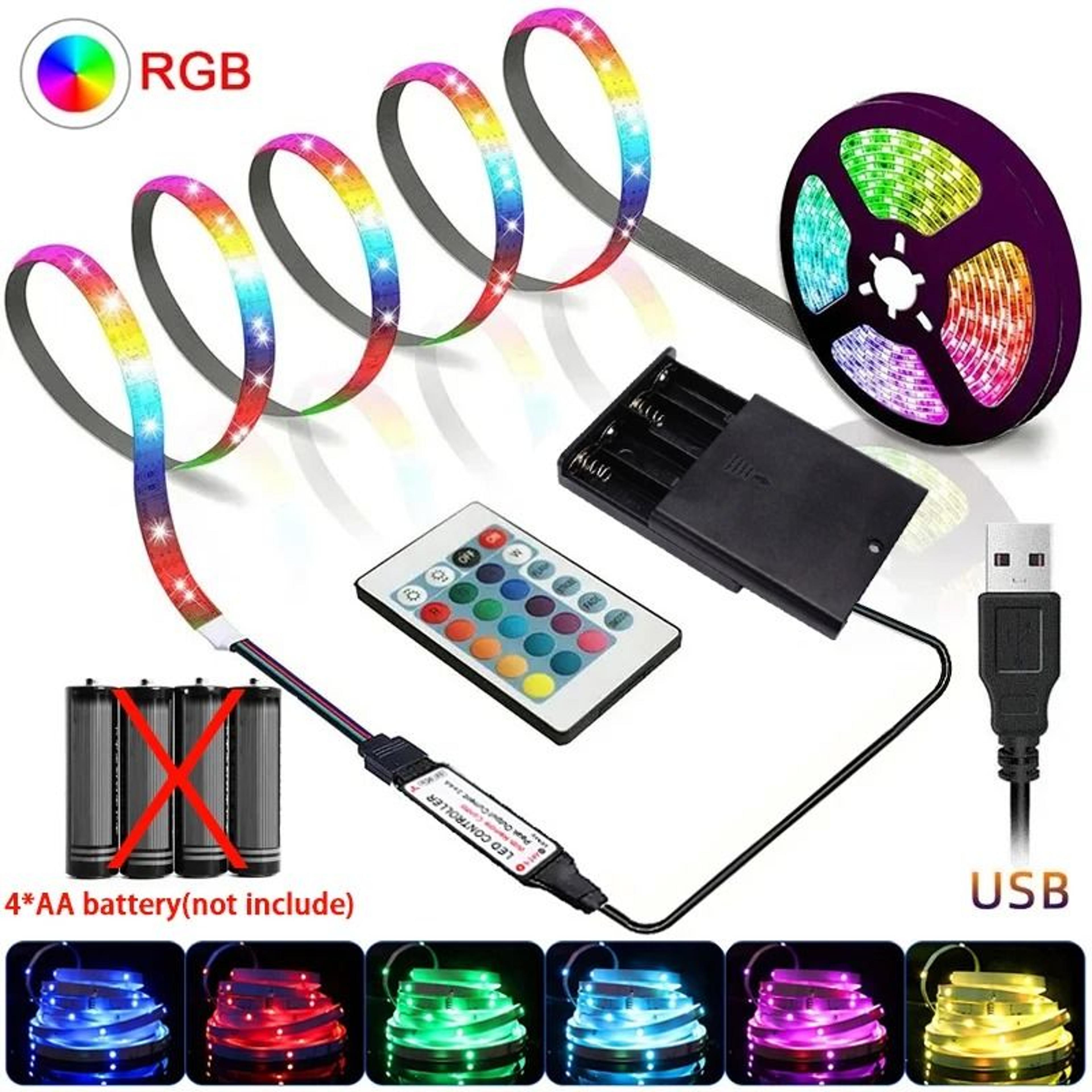 5v usb rgb led strip light with ir remote control & battery box option for tv backlight & room decor
