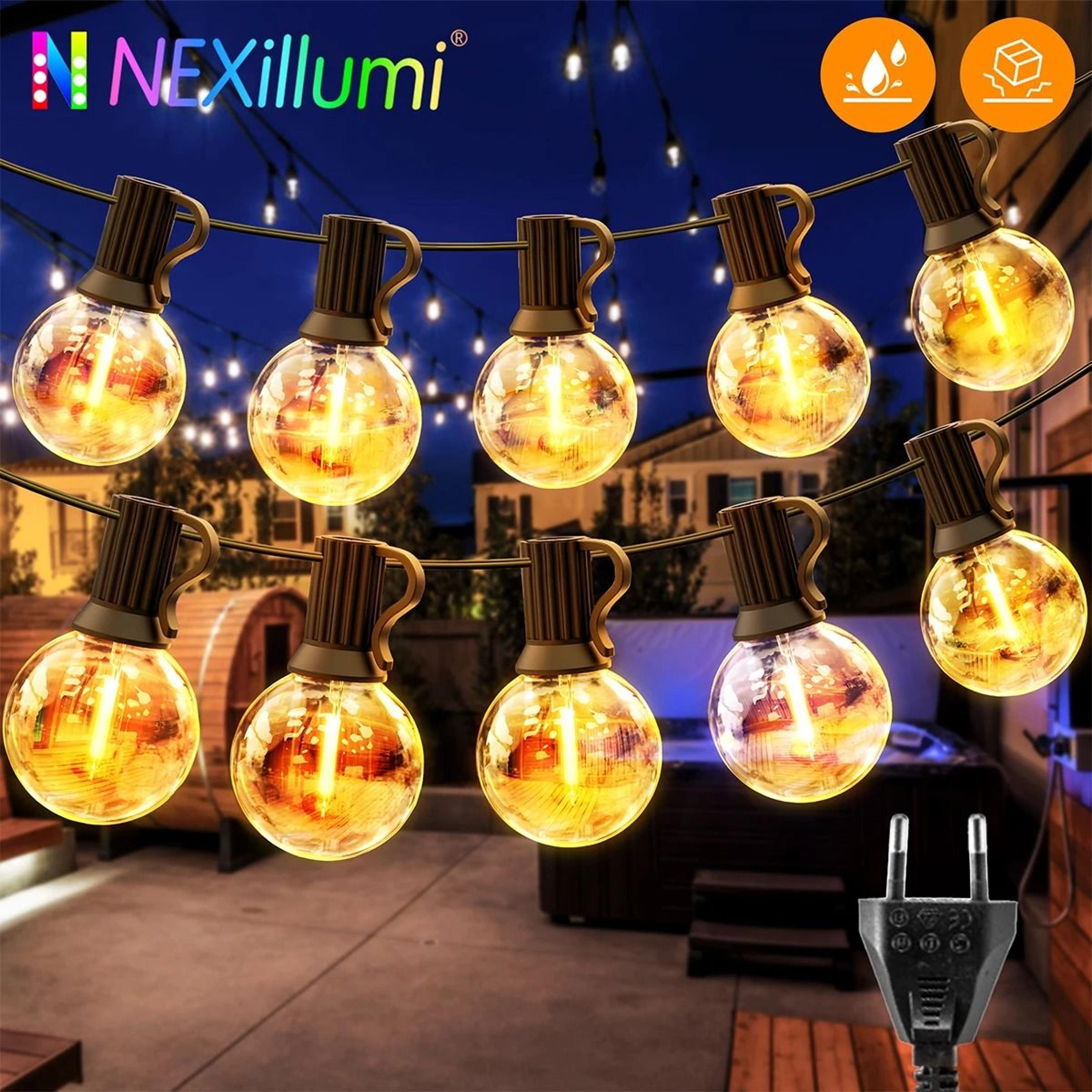 g40 outdoor globe led string lights (ip65 shatterproof plastic bulbs & balcony garland for wedding & christmas decor)
