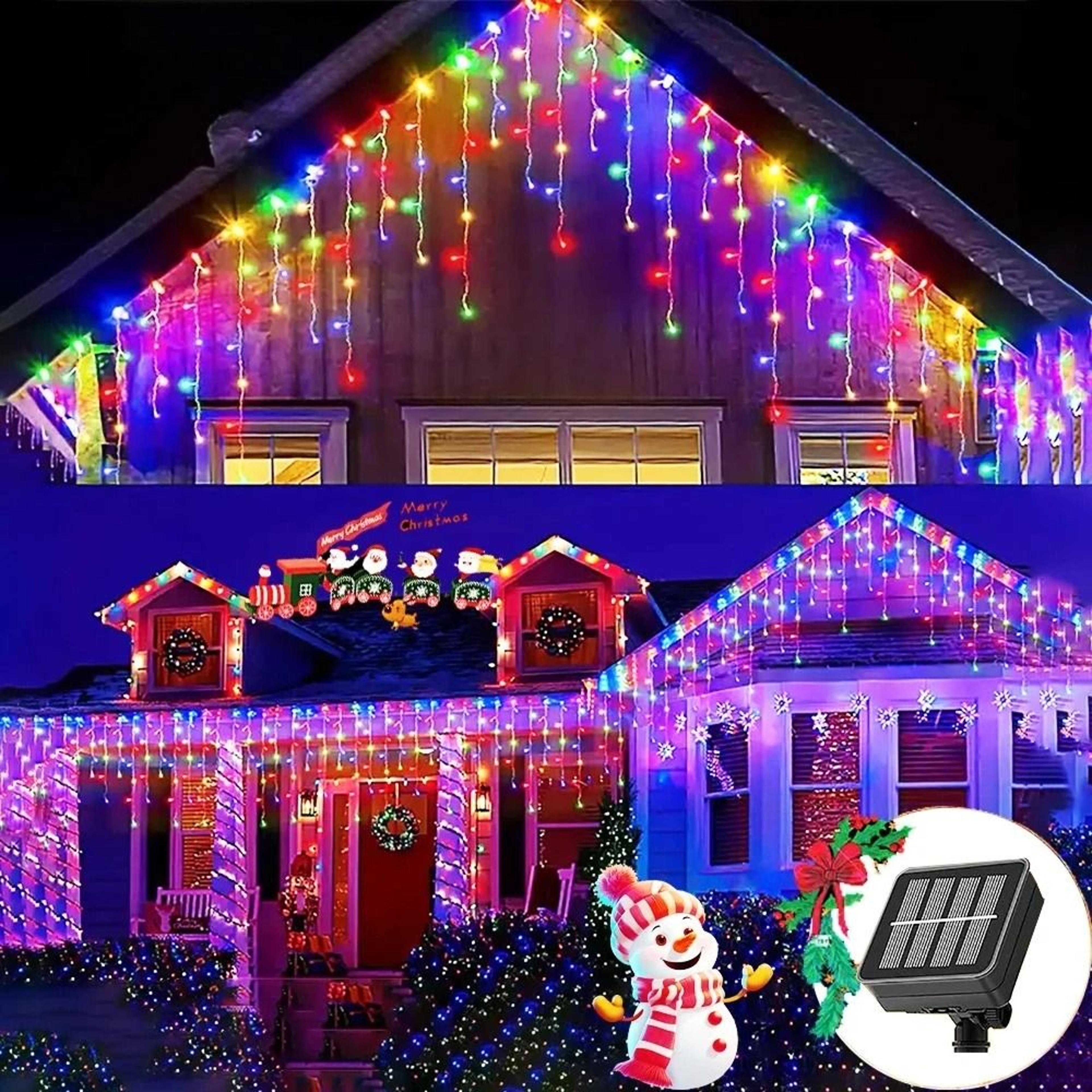 3.5m/7.5m solar curtain icicle string lights for outdoor eaves & xmas decor