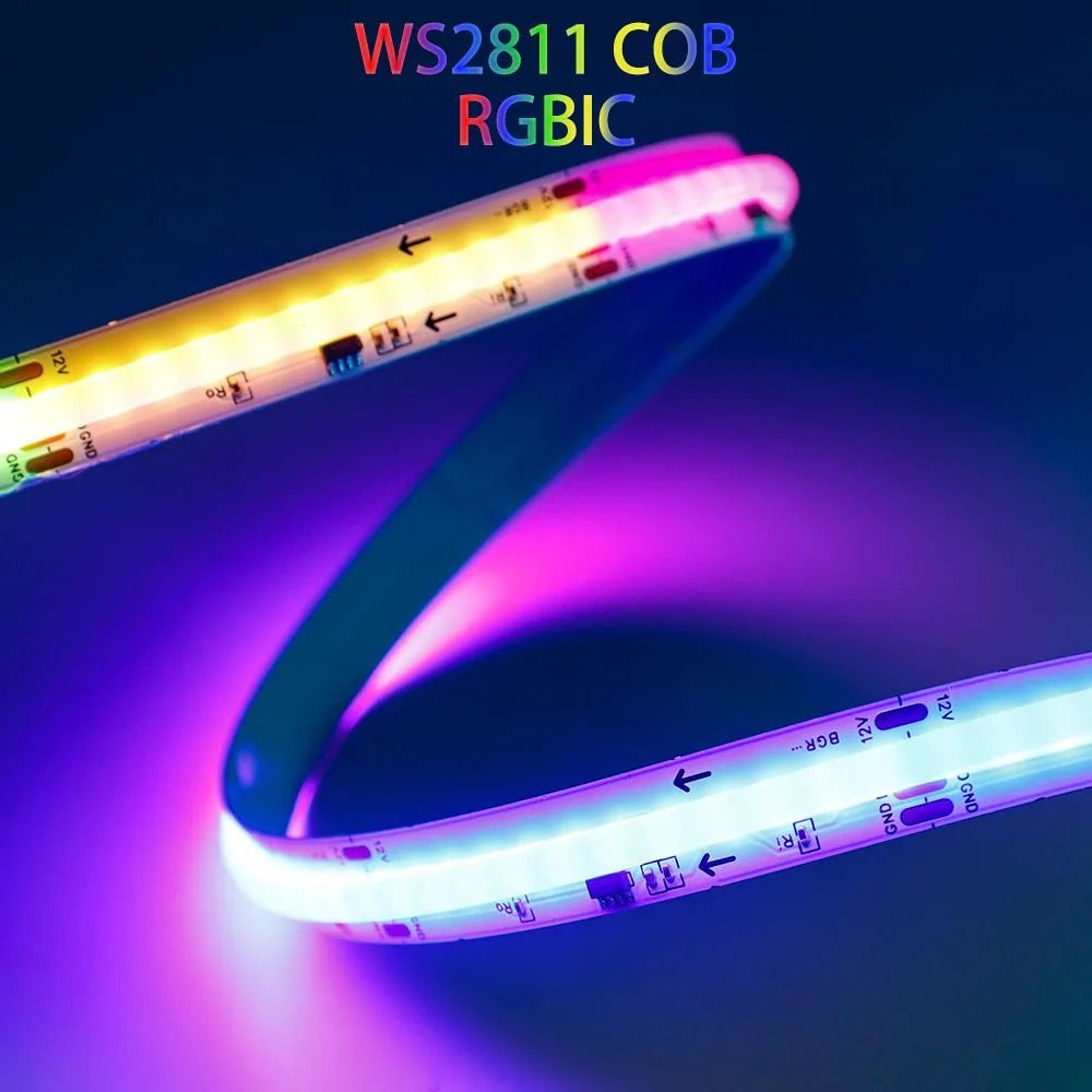 ws2811 rgbic cob led strip light (addressable full-color dream color fcob tape 576/720 leds/m ra90 dc12/24v)