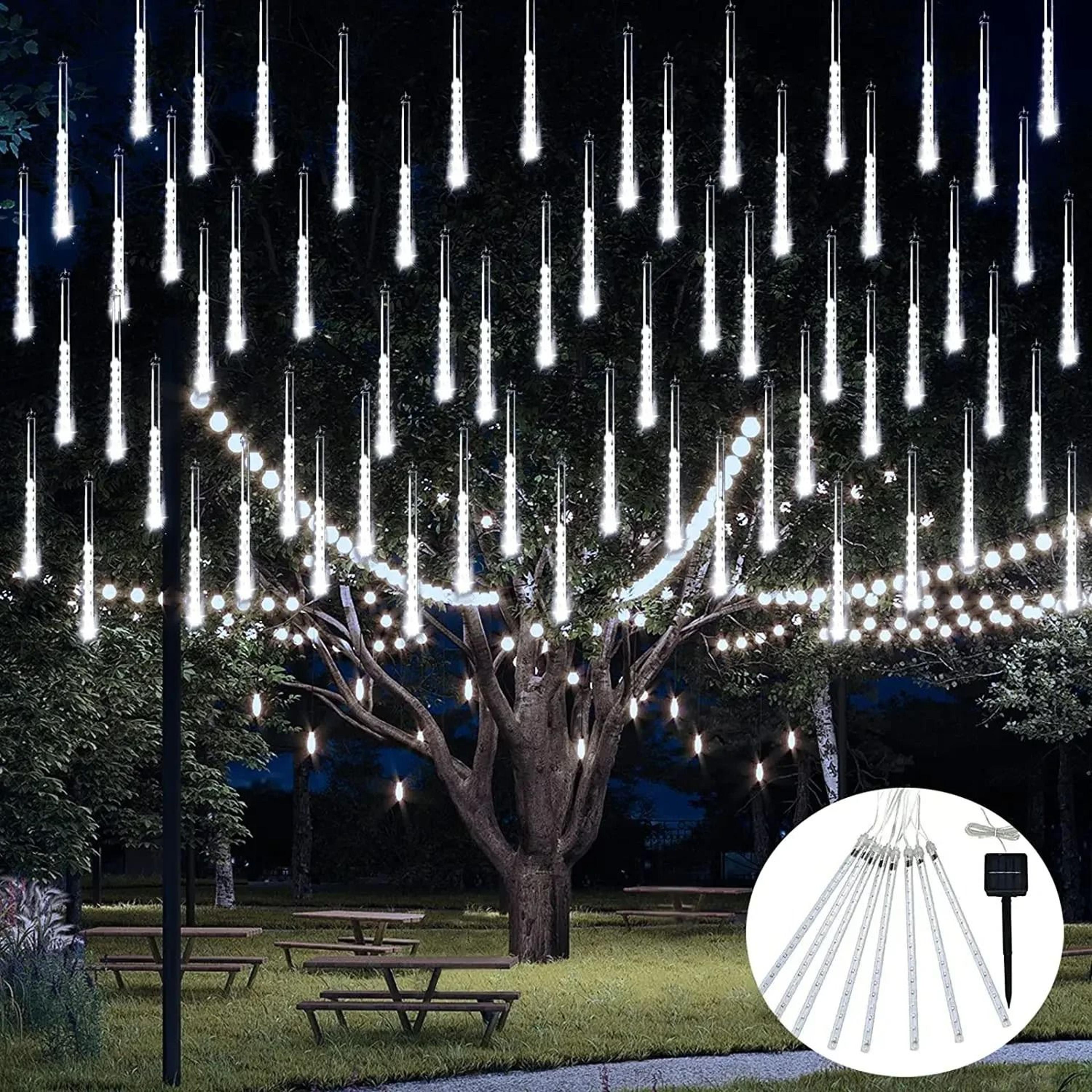 solar outdoor meteor shower lights (10-tube waterproof falling raindrop fairy string lights for christmas & party)
