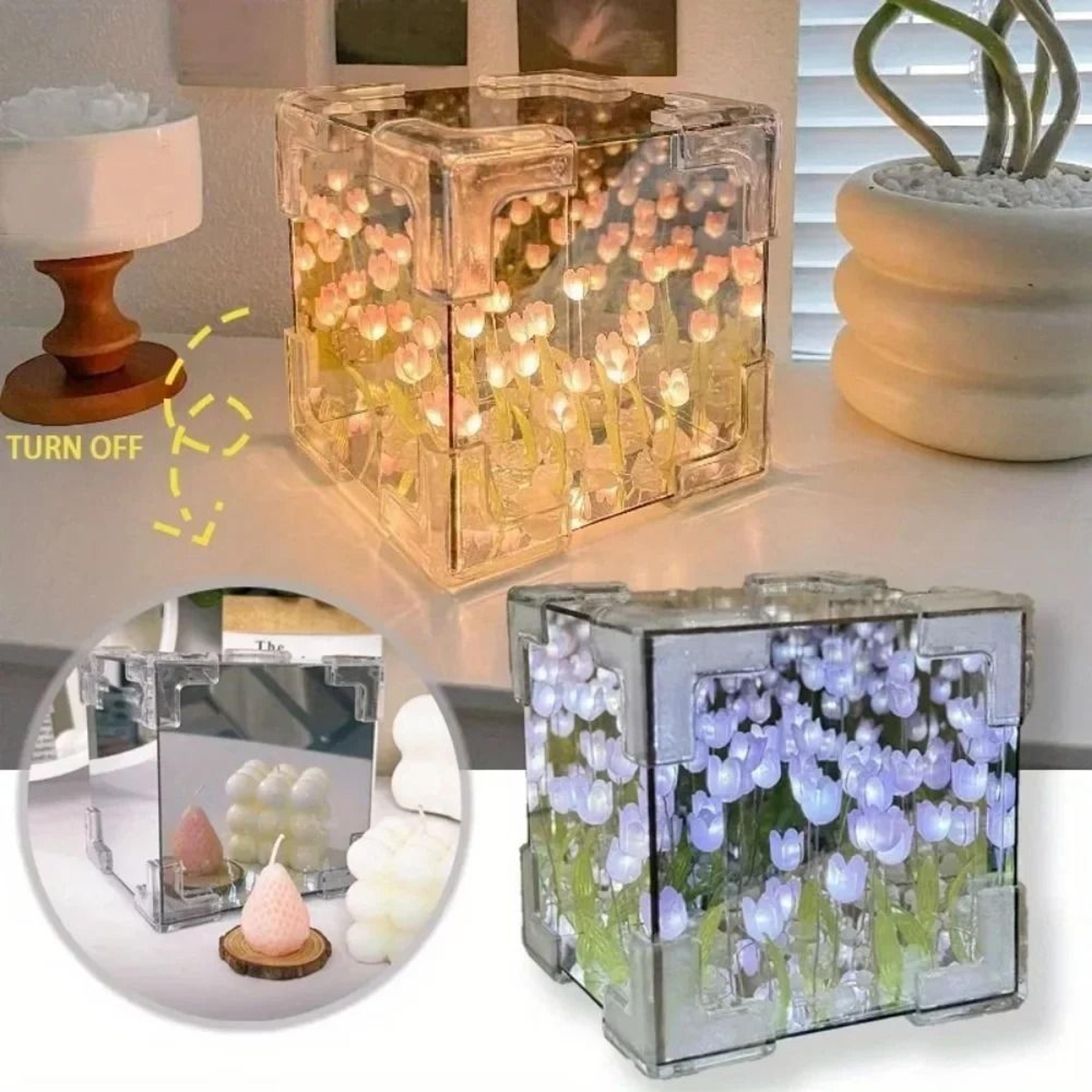 diy tulip sea mirror night light (handmade cloud flower desk decor & birthday gift)