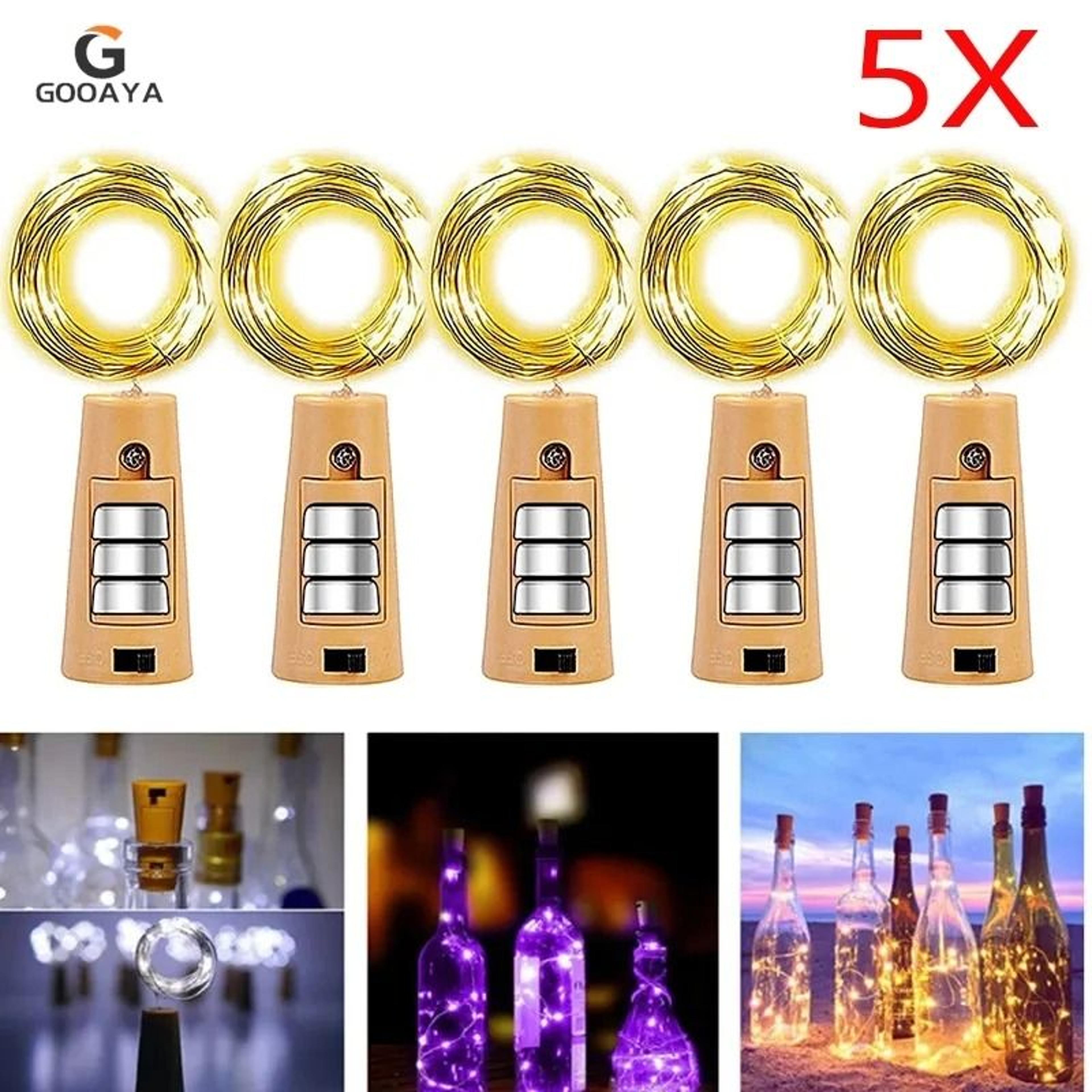 5-pack led wine bottle cork string lights (copper wire fairy garland for bar & party decor)