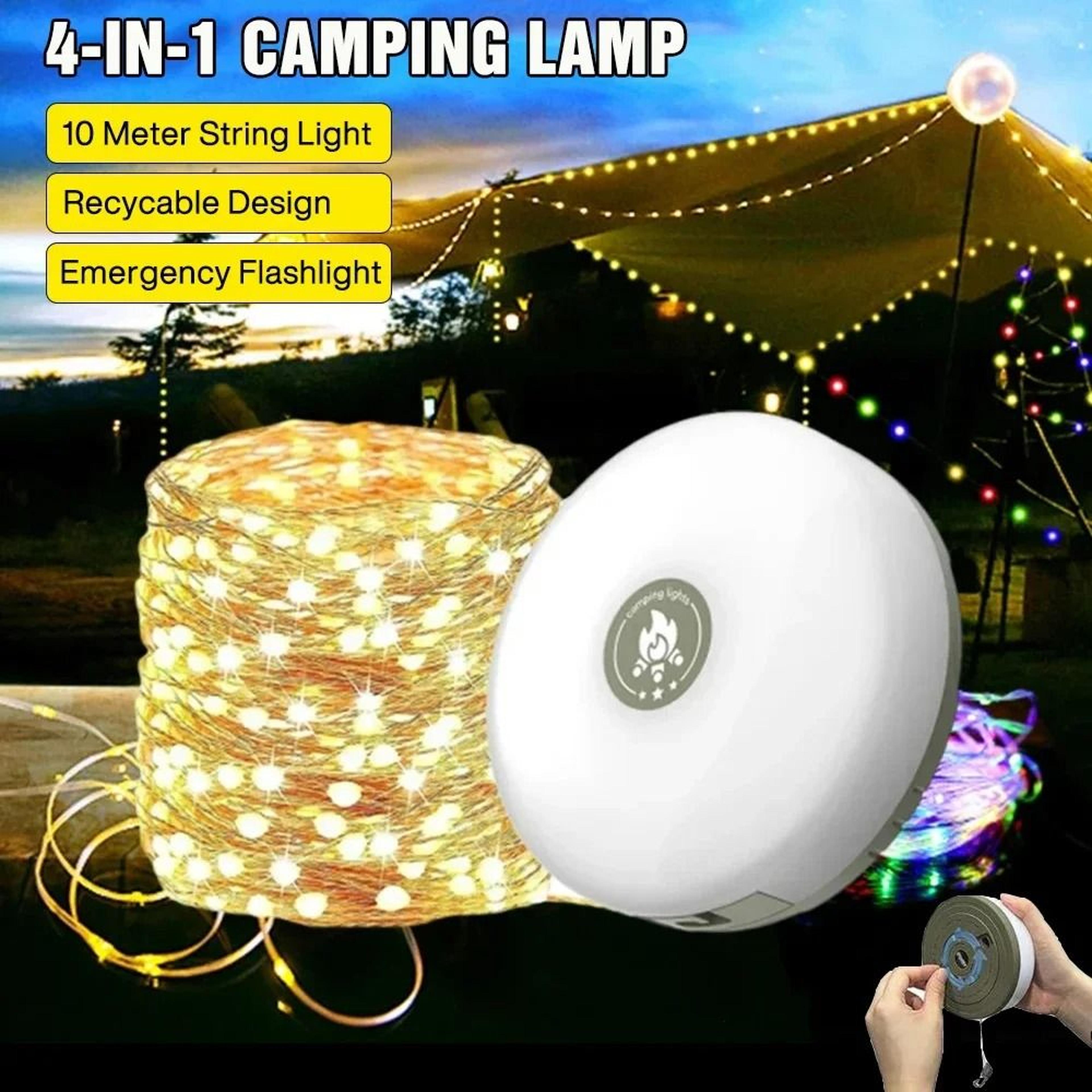 4-in-1 retractable camping light & string lights (usb rechargeable recyclable tent lamp)