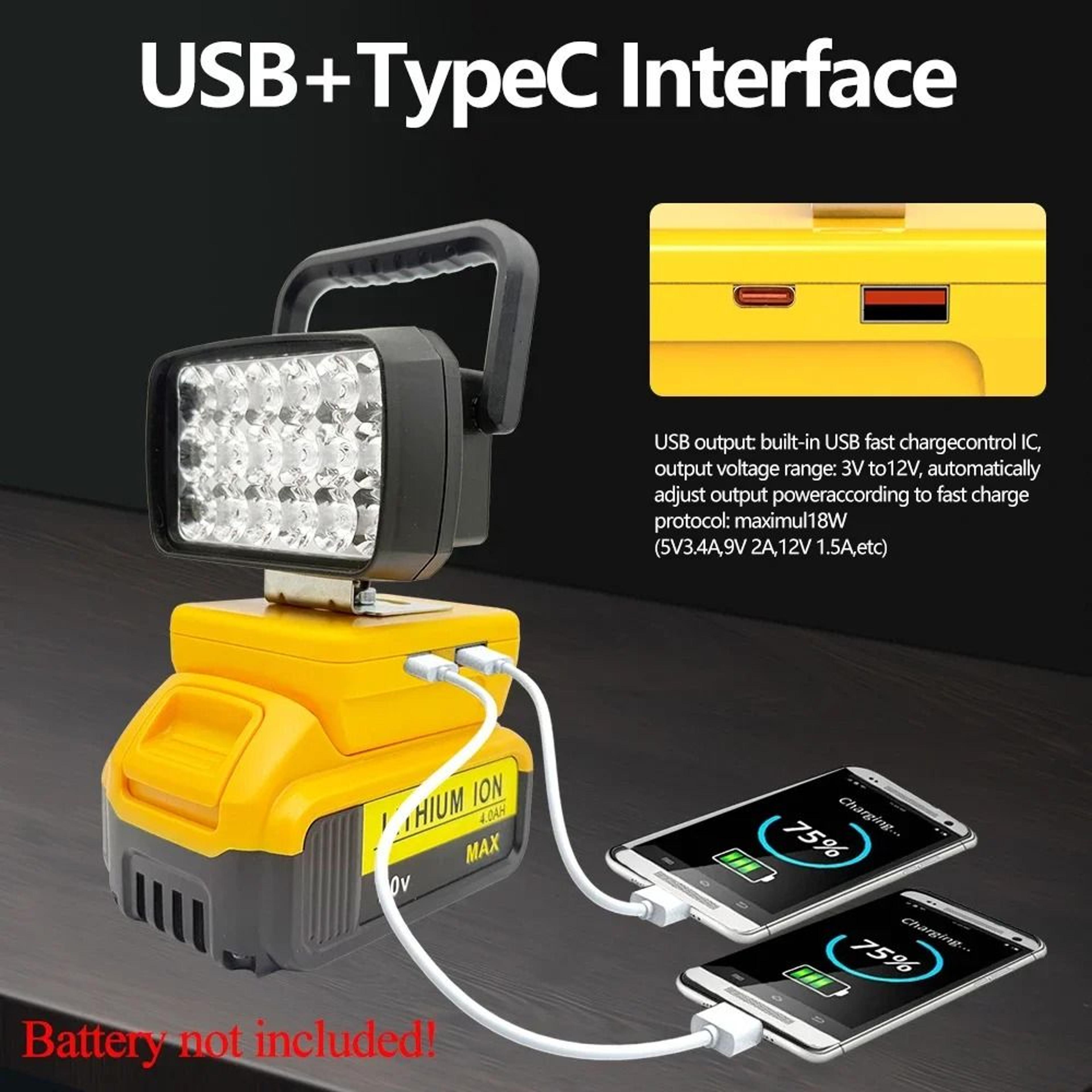 18-led portable working spotlight (cordless hand lantern compatible with makita/dewalt/milwaukee 18v/20v batteries)