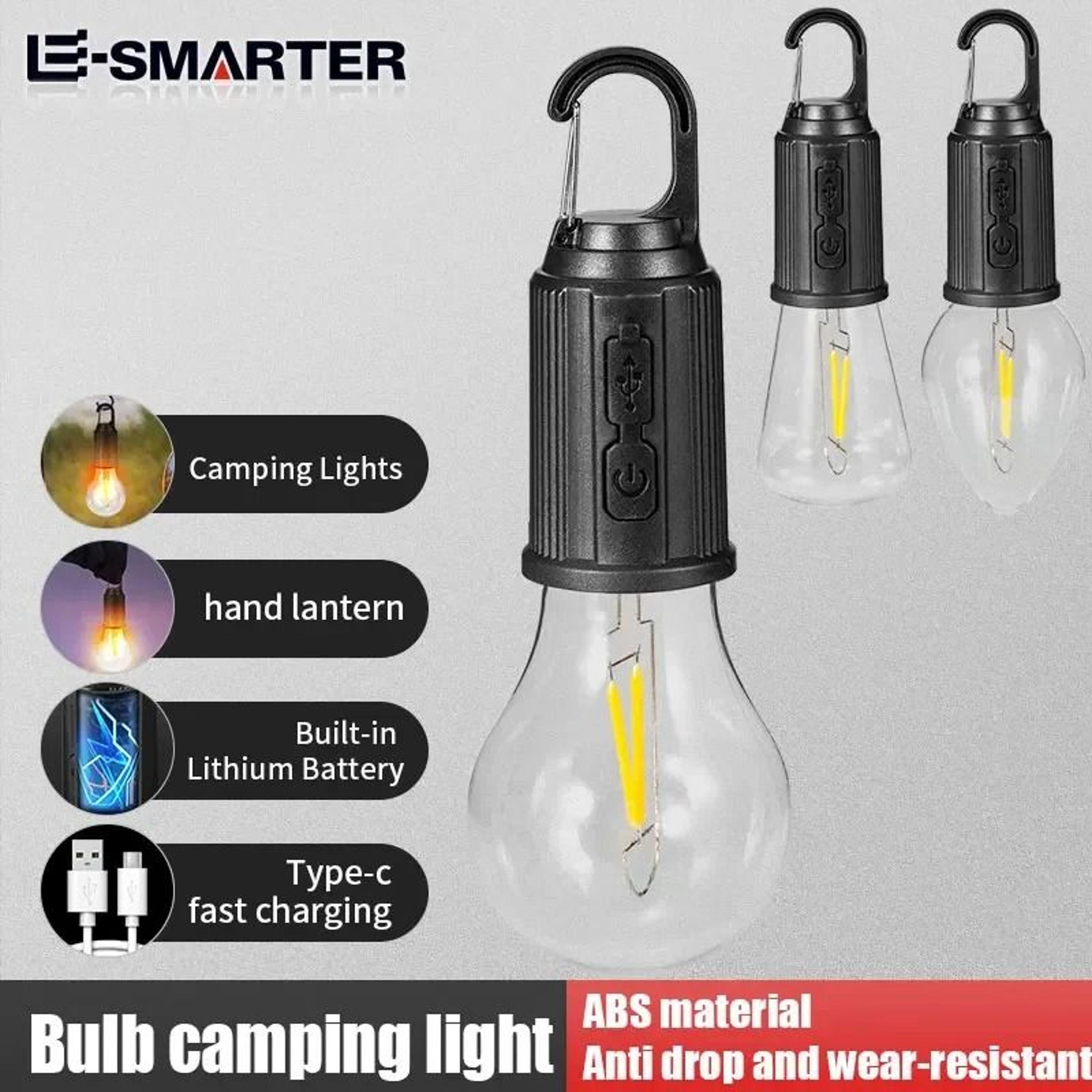 portable type-c rechargeable led camping lantern with hanging hook
