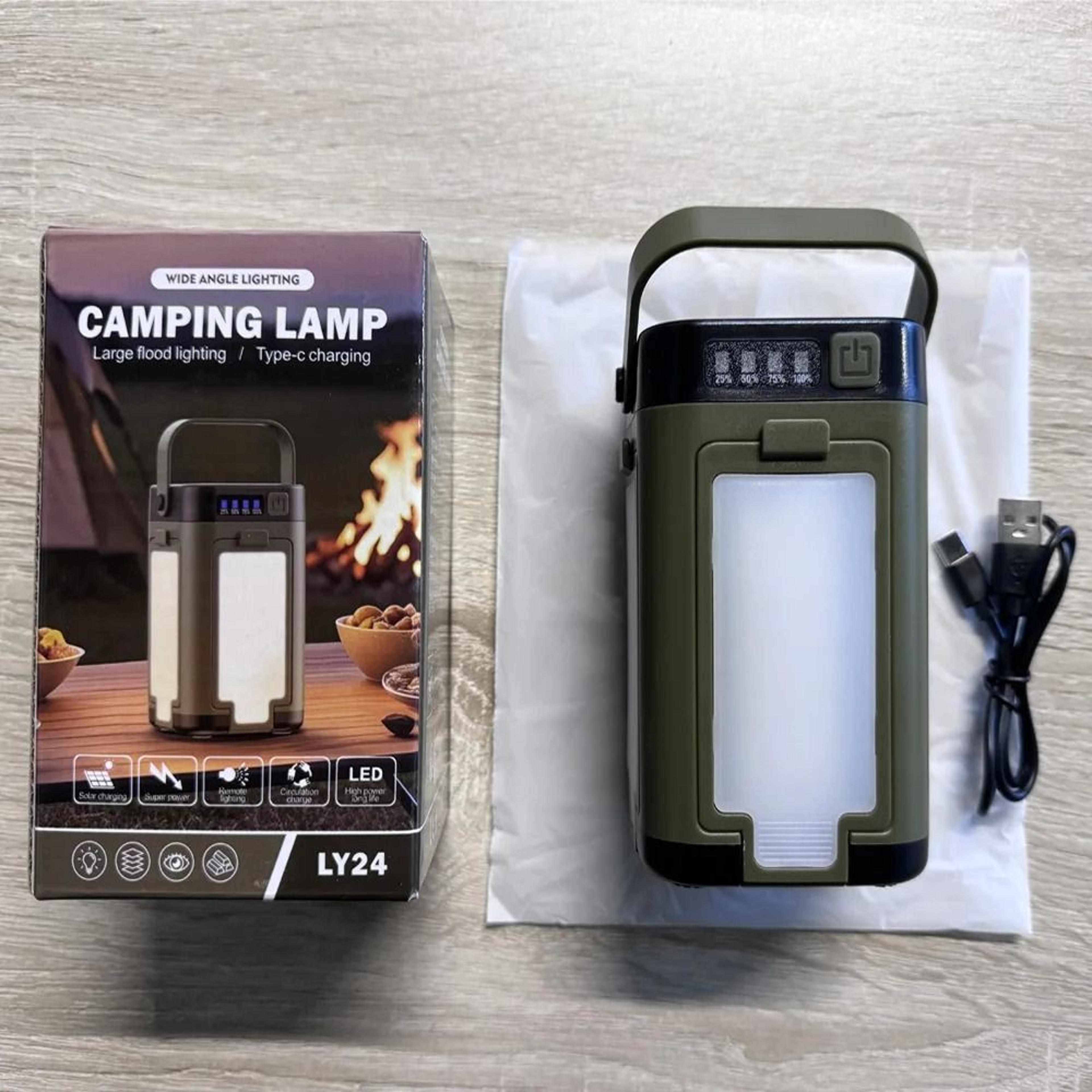 solar rechargeable camping light & portable hanging tent lantern with 2000mah battery