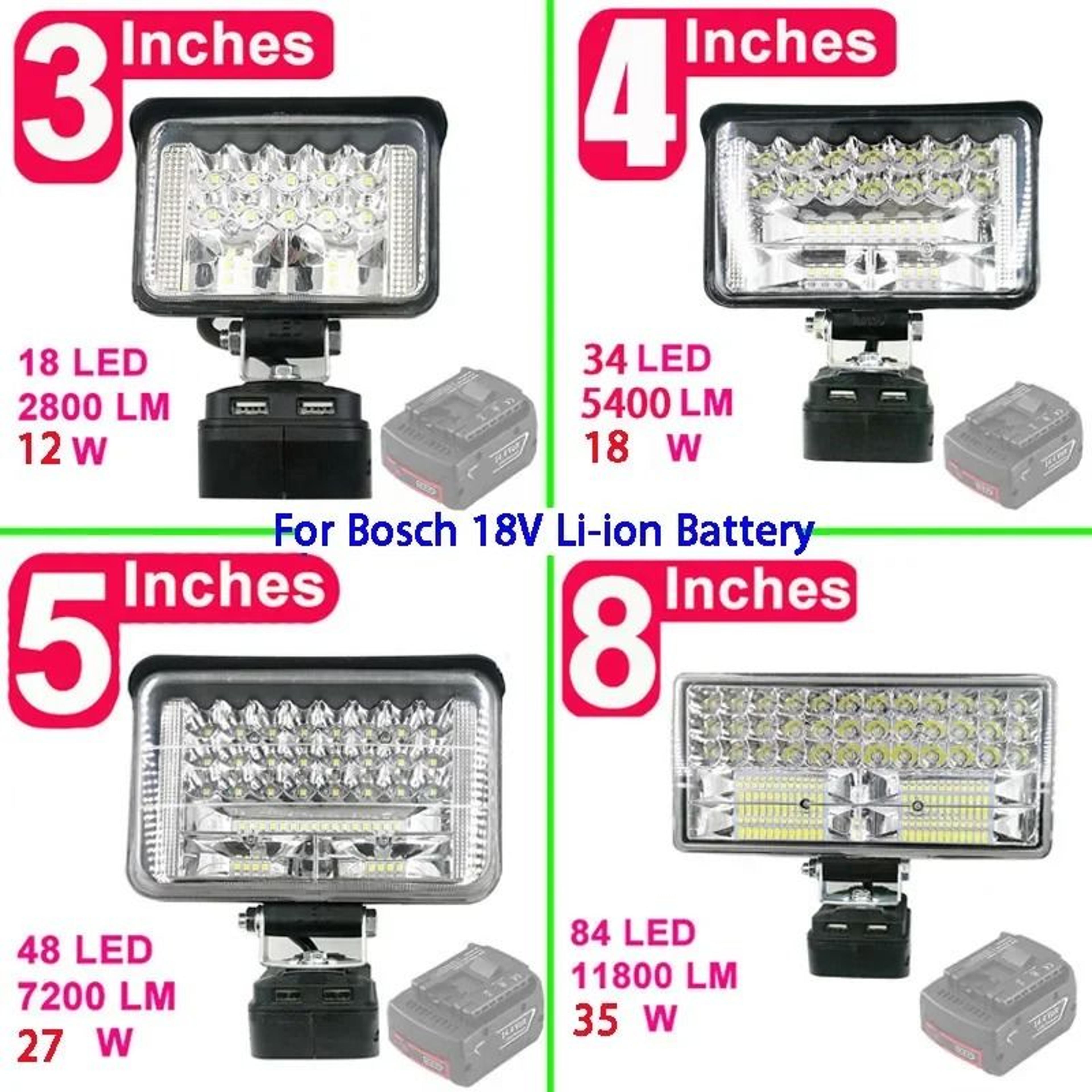cordless led work light & usb power bank adapter for bosch 18v battery