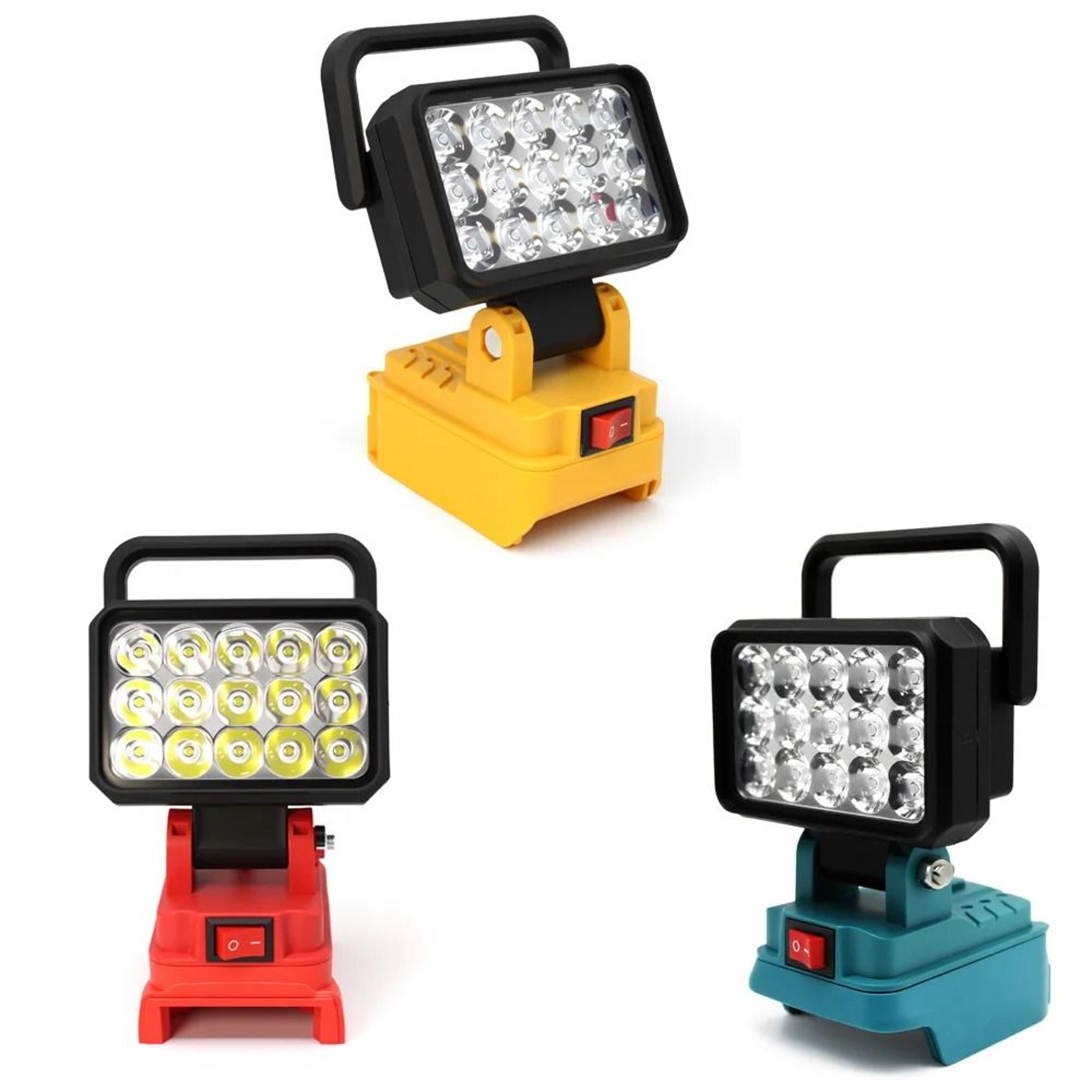 15-led multi-brand cordless car work light & usb power bank for makita, dewalt, bosch & milwaukee batteries
