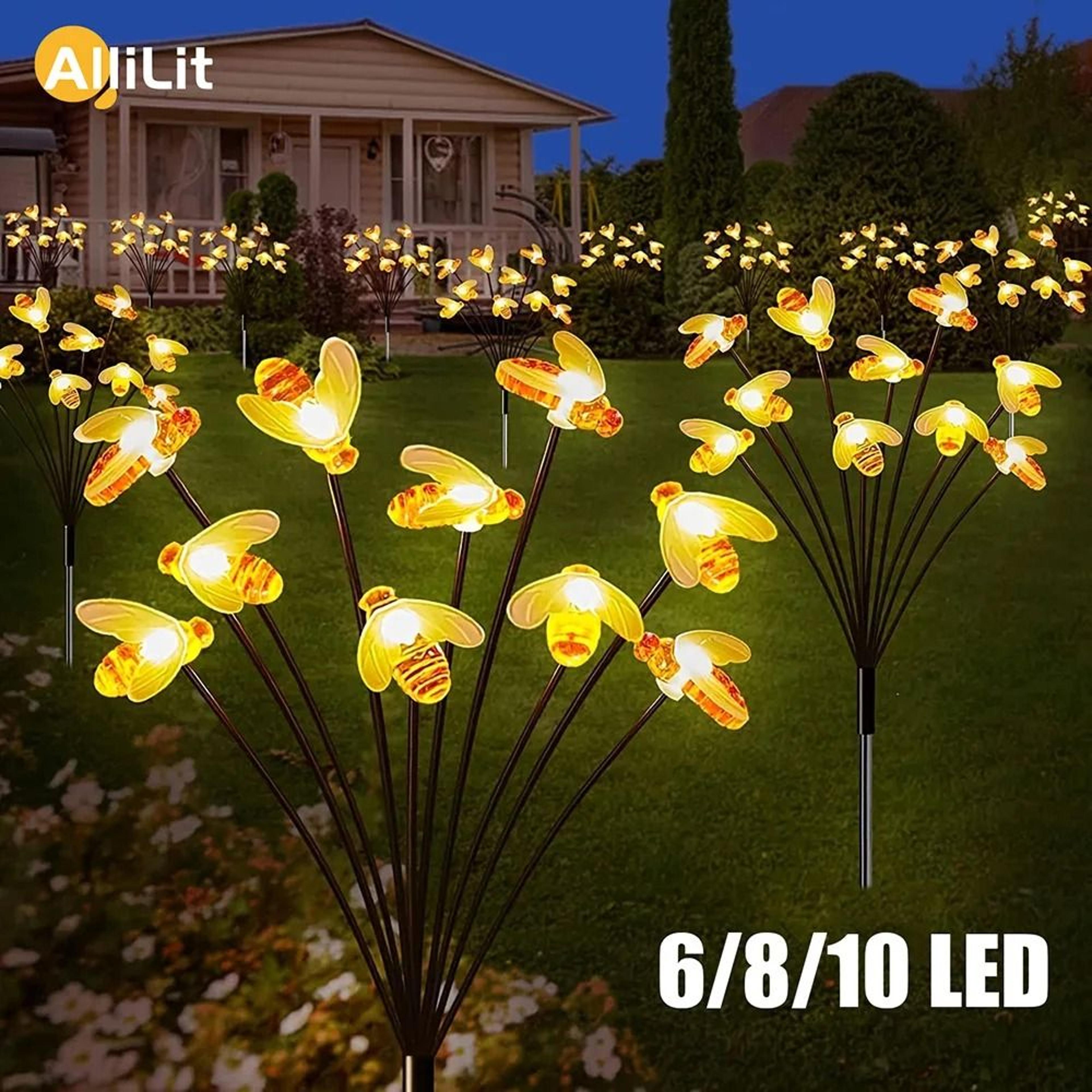solar bee & butterfly firefly garden lights waterproof outdoor pathway lawn stakes