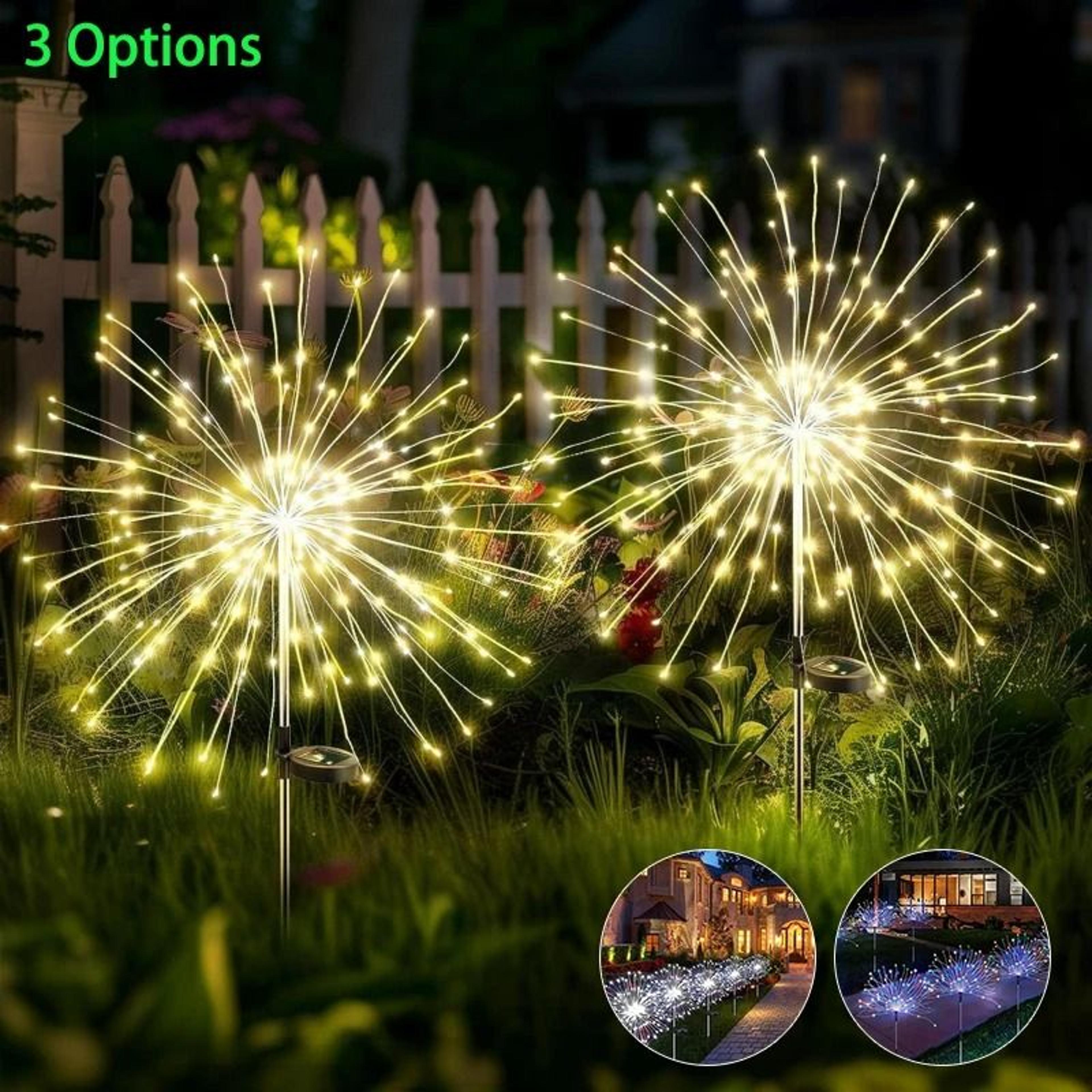 200 led solar outdoor decorative firework lights copper wire waterproof diy garden stakes