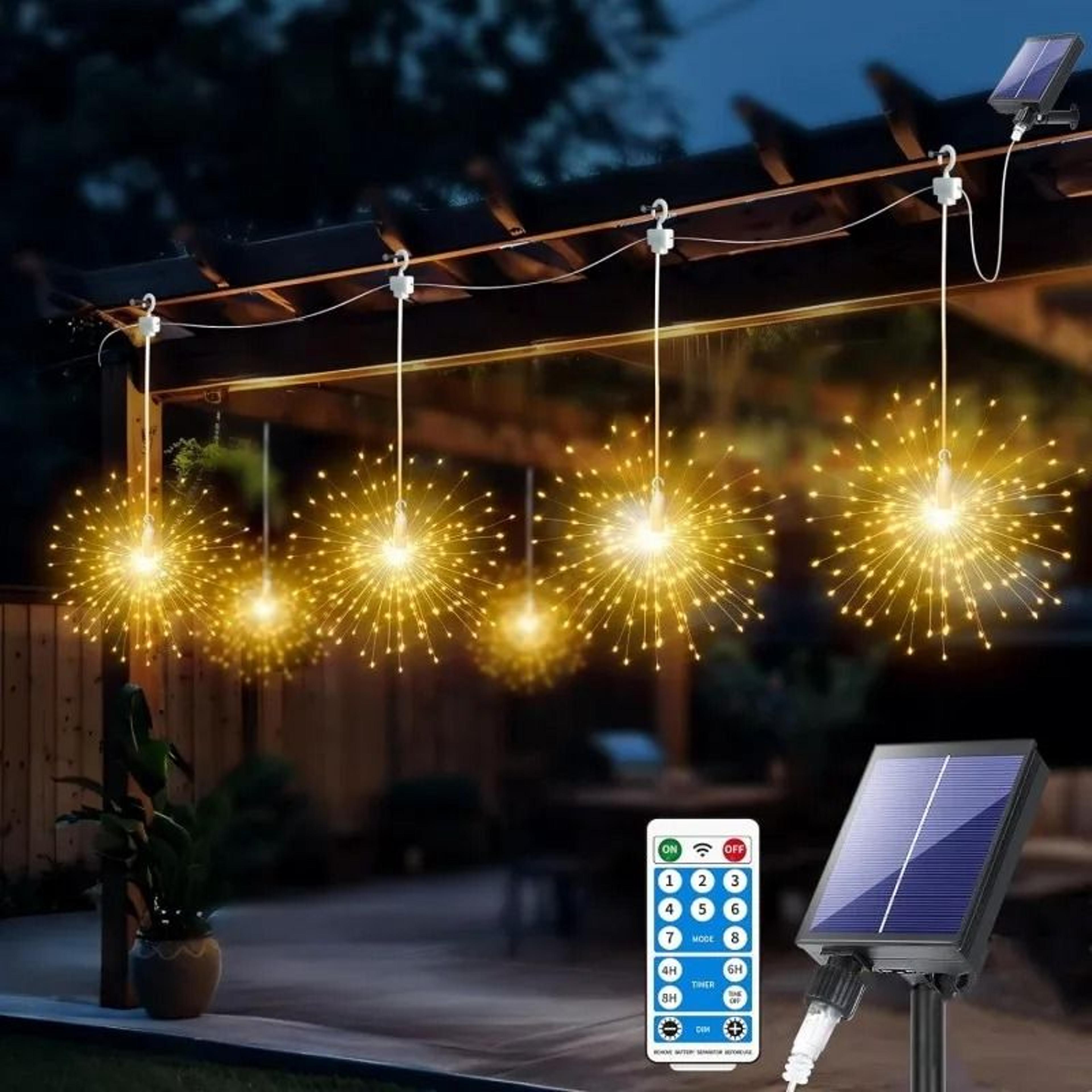 5-in-1 solar hanging firework light 450 led 8 modes remote control outdoor starburst fairy lamp