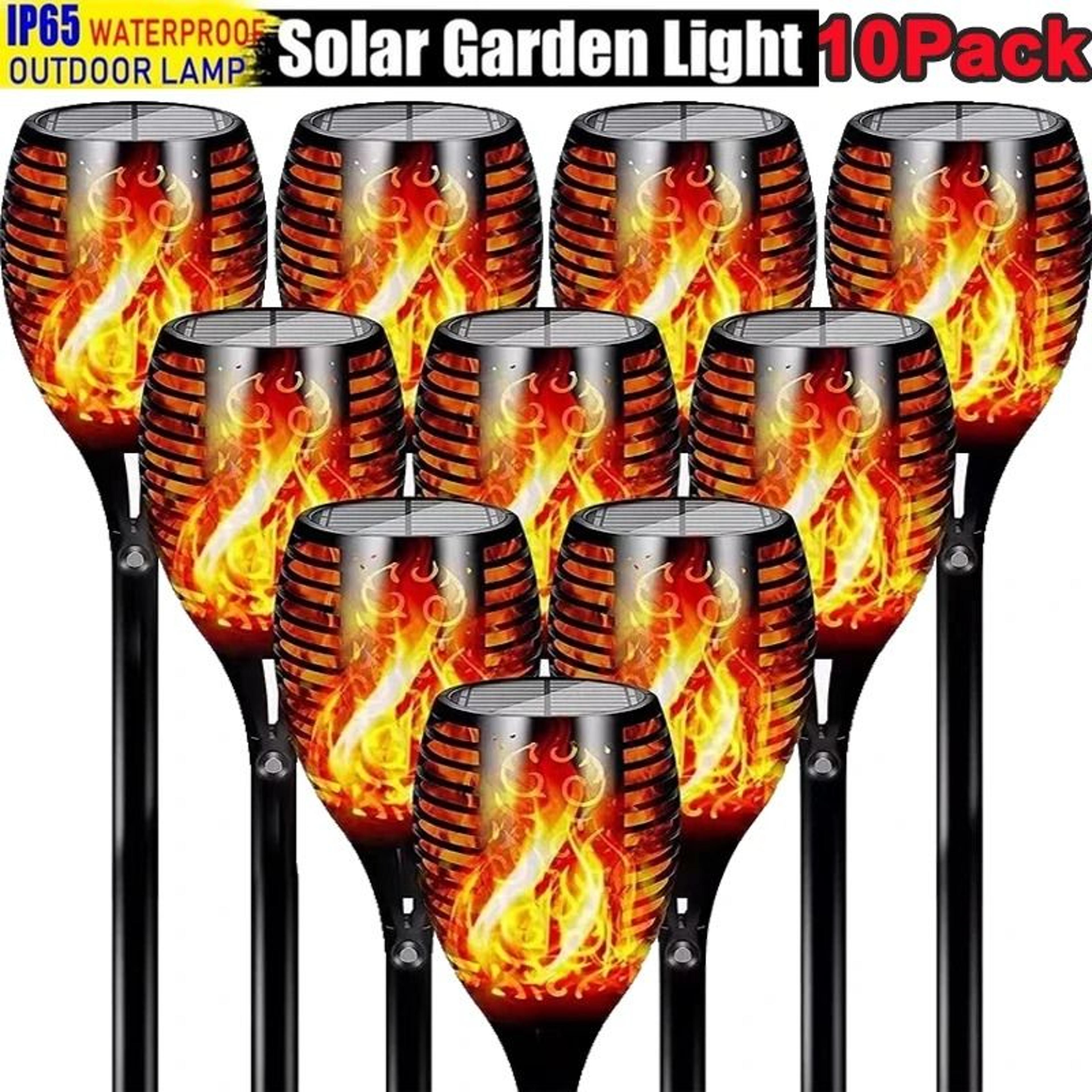 solar outdoor flickering flame torch lights waterproof garden pathway lawn landscape stakes