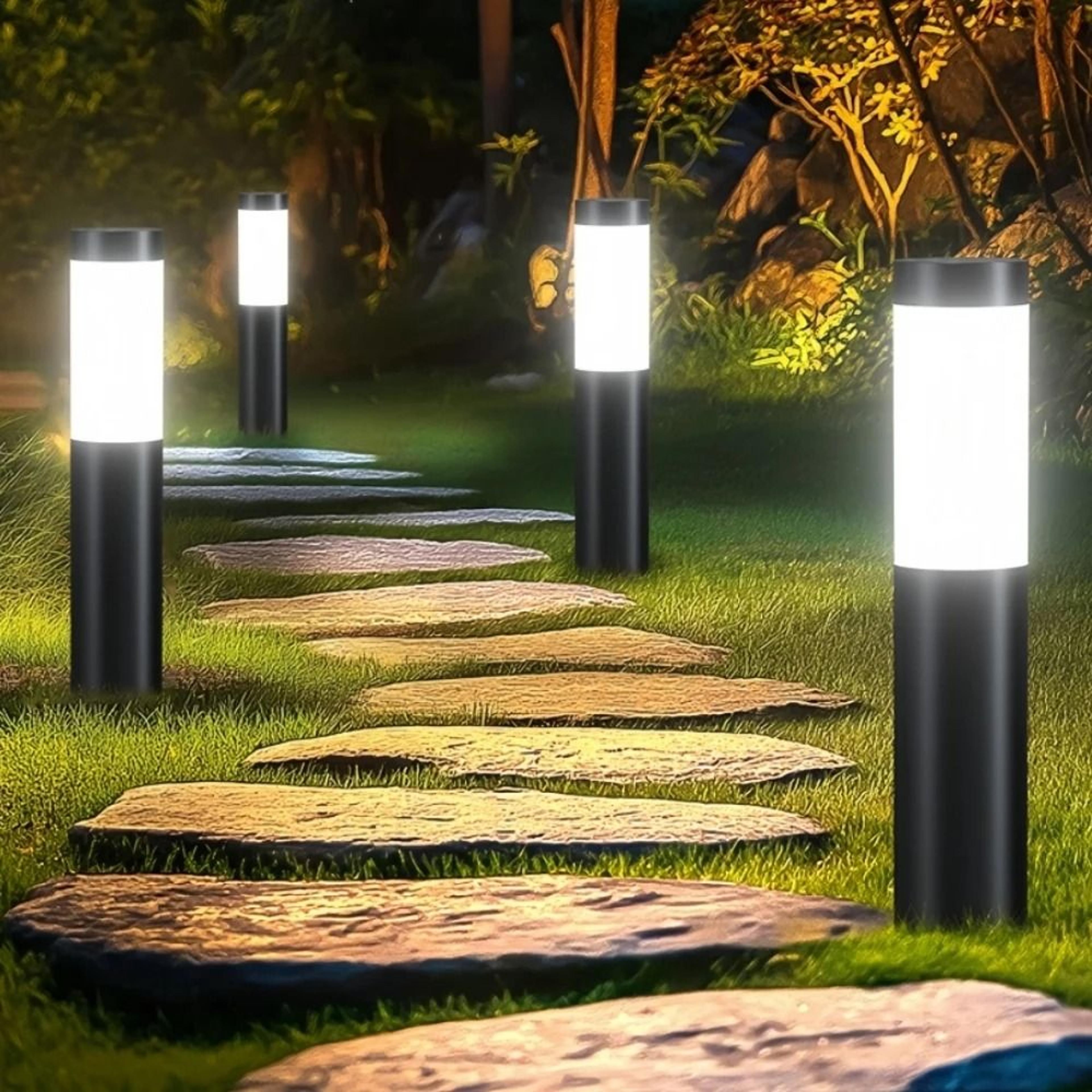 solar stainless steel modern pathway lights upgraded cylindrical lawn garden outdoor walkway decor