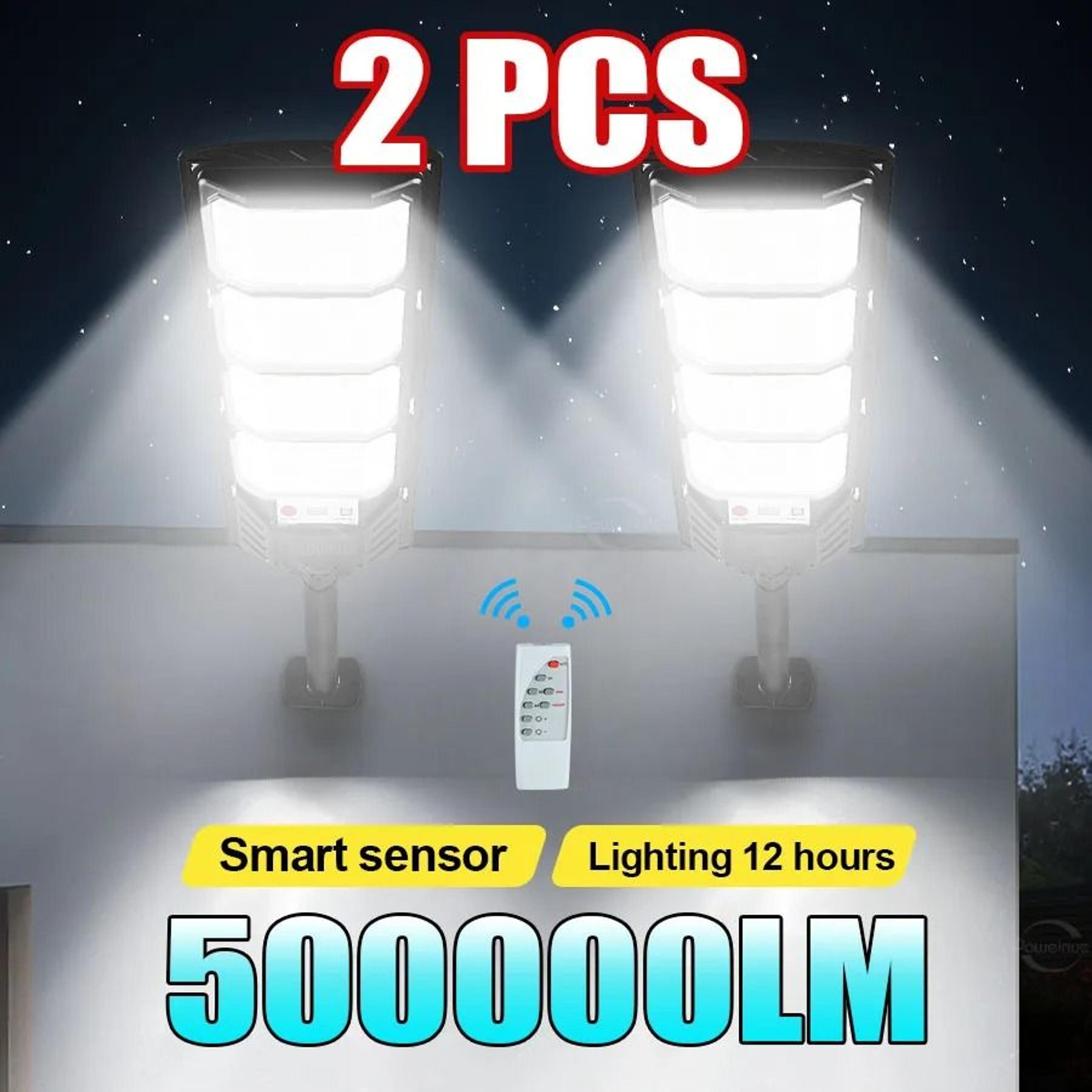 1 or 2 pack 500,000lm high-power solar outdoor floodlight motion sensor street security lamp