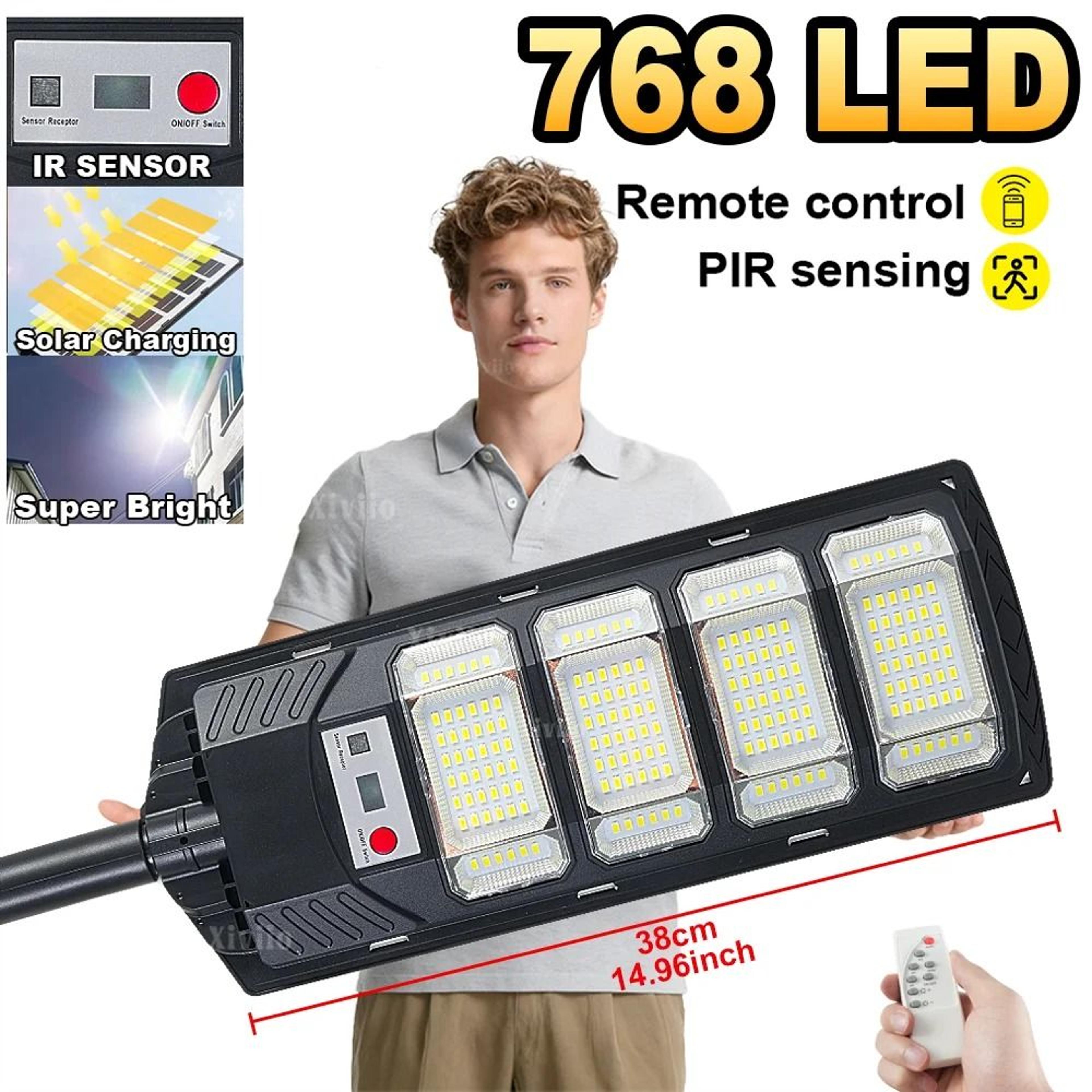 768 led outdoor solar street light ultra powerful 320° wide-angle dusk-to-dawn motion sensor security floodlamp