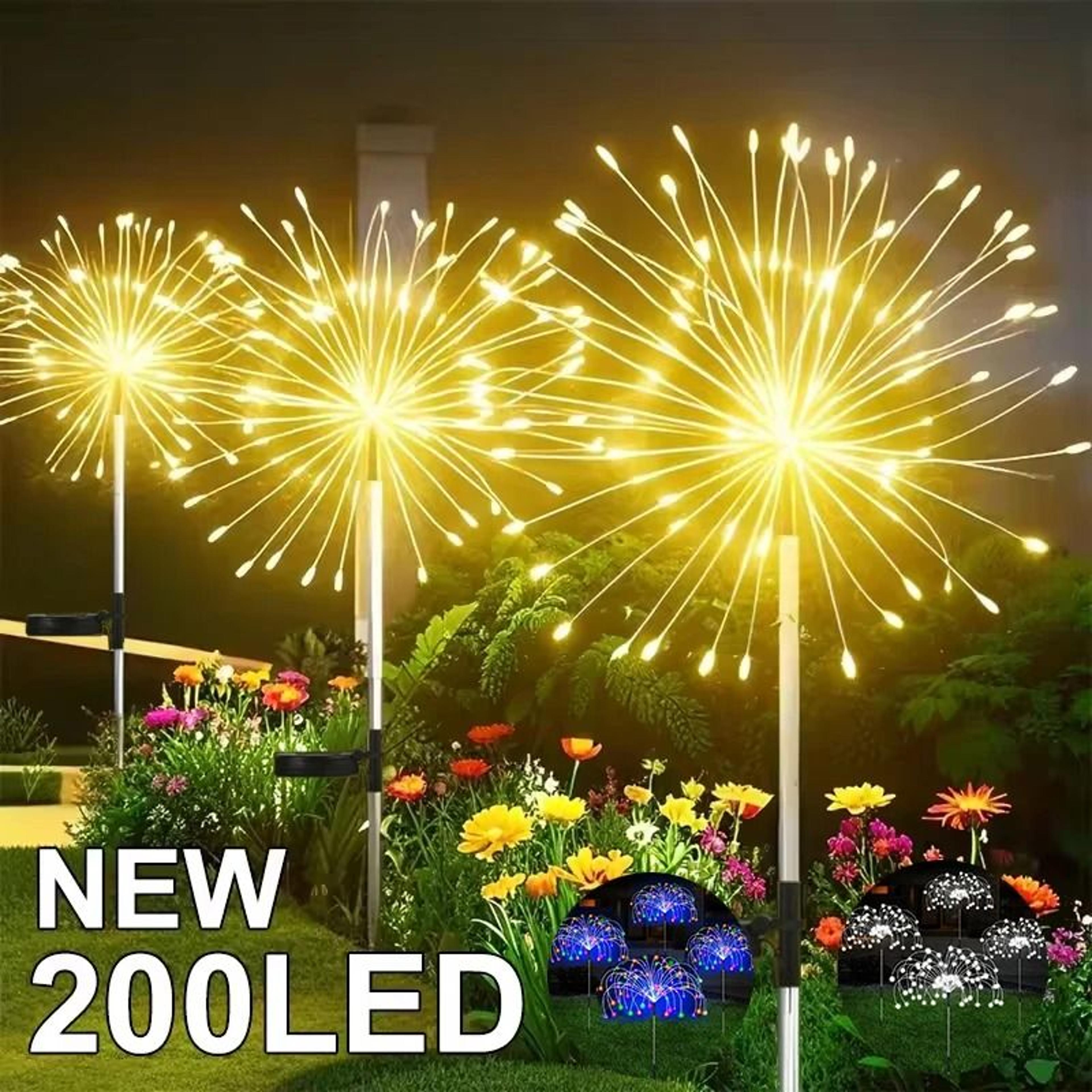 solar firework outdoor landscape lights 200 led flexible dandelion lawn lamps for garden yard pathway decor
