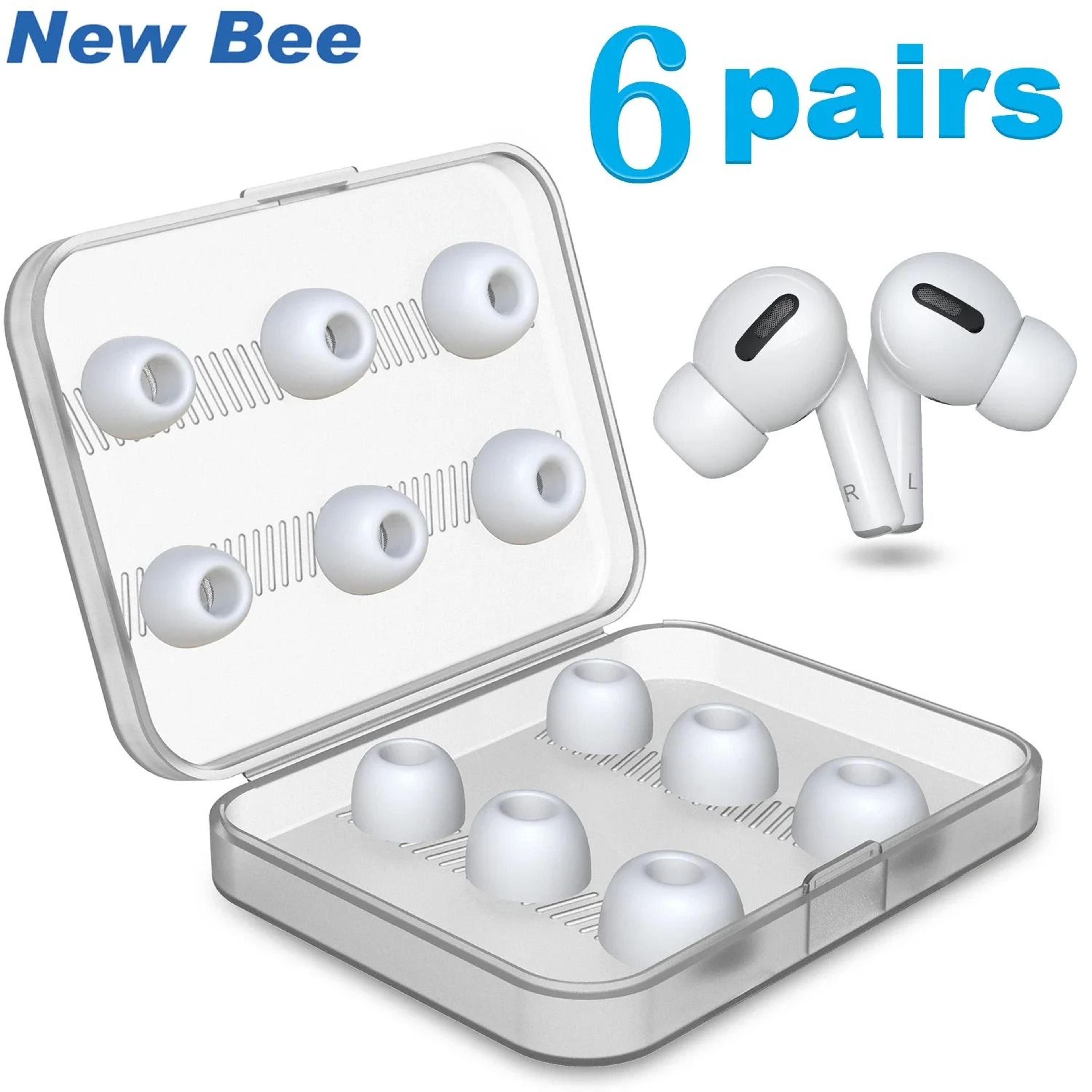new bee 6 pairs silicone ear tips replacement for airpods pro (s/m/l) with dust mesh & storage case