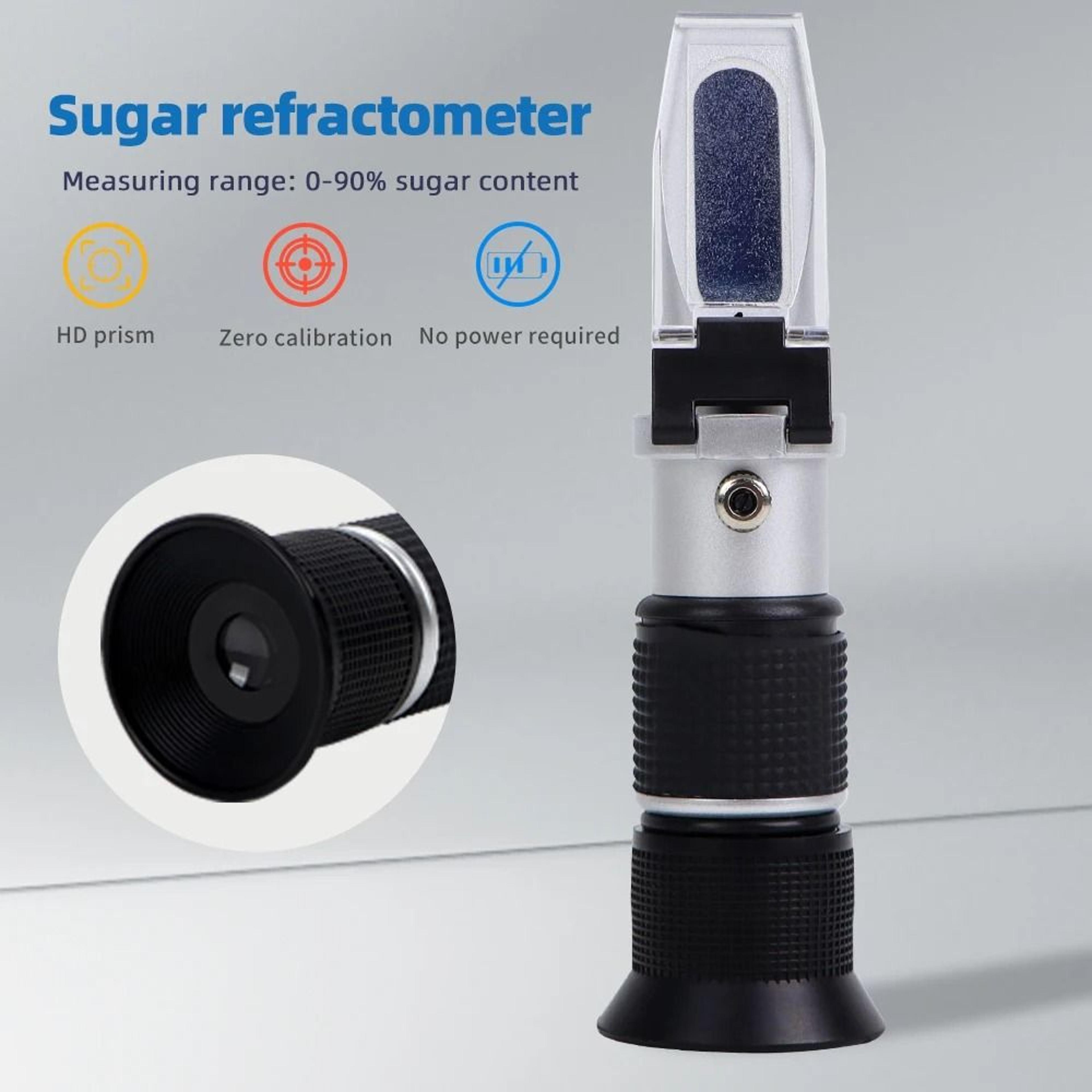 handheld 0–90% sugar brix refractometer with atc for fruit juice, jam, honey & liquid testing