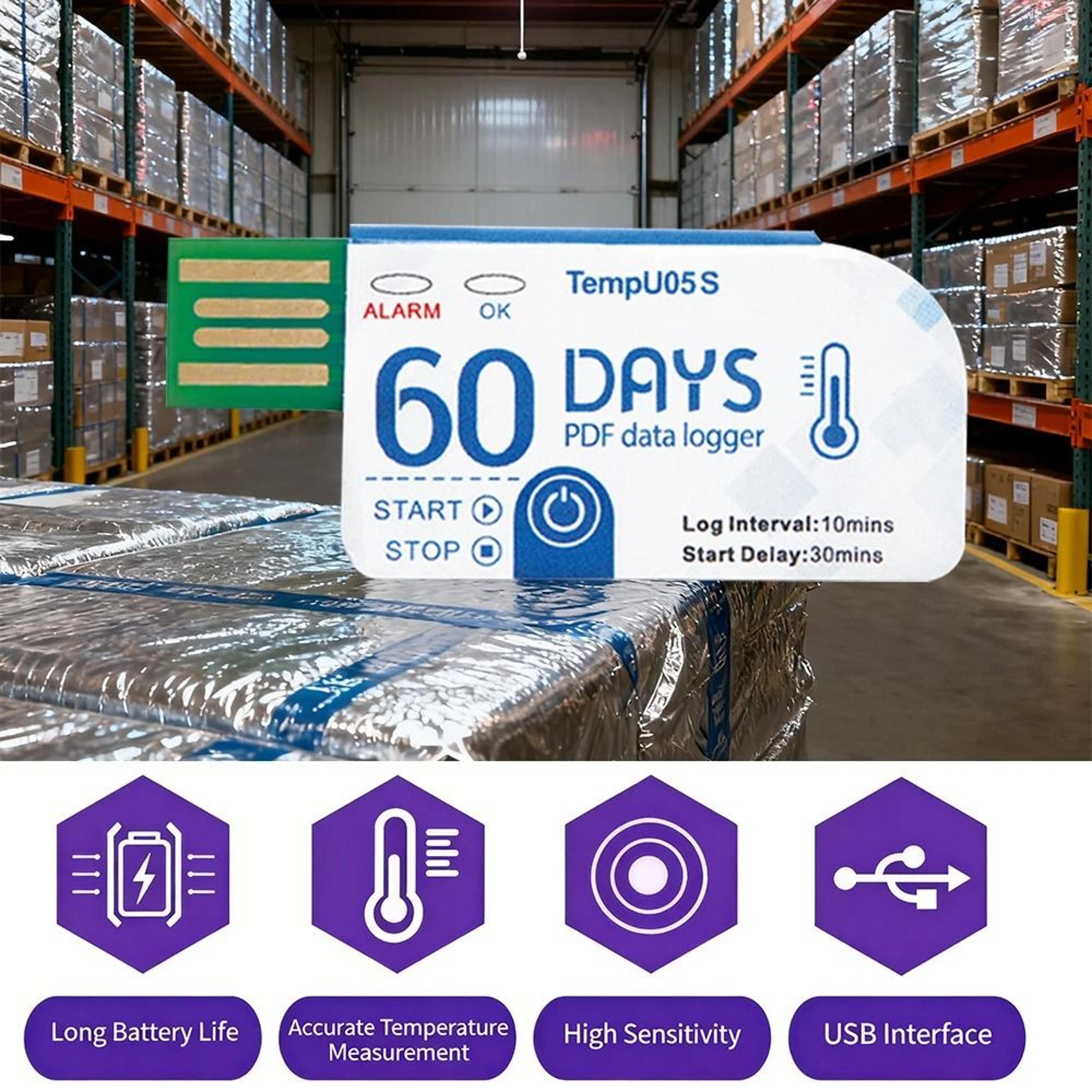 tempu05s usb temperature data logger disposable cold chain storage transport pdf recorder (60 days)