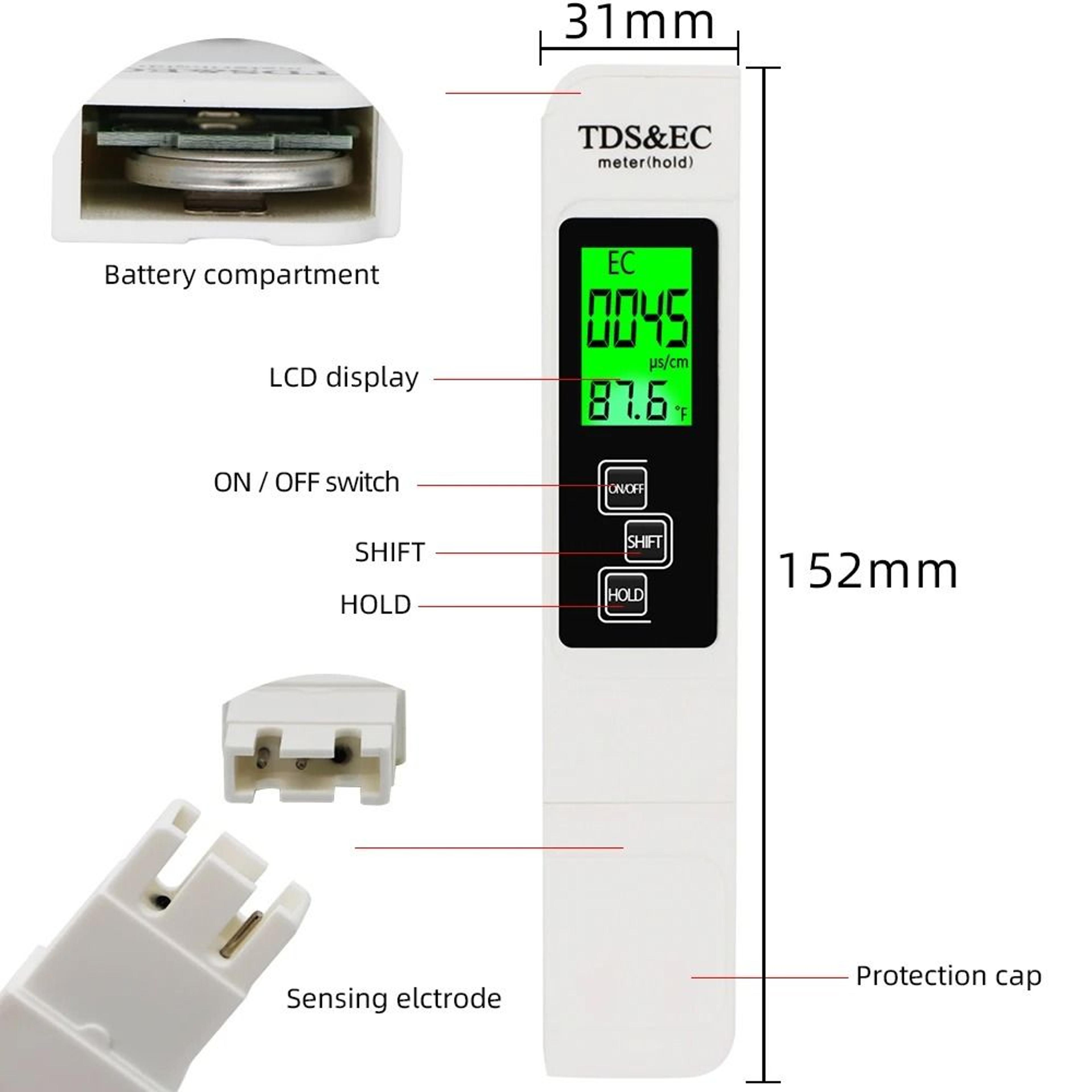 digital tds ec meter water quality tester pen with backlight lcd display for pools & aquariums