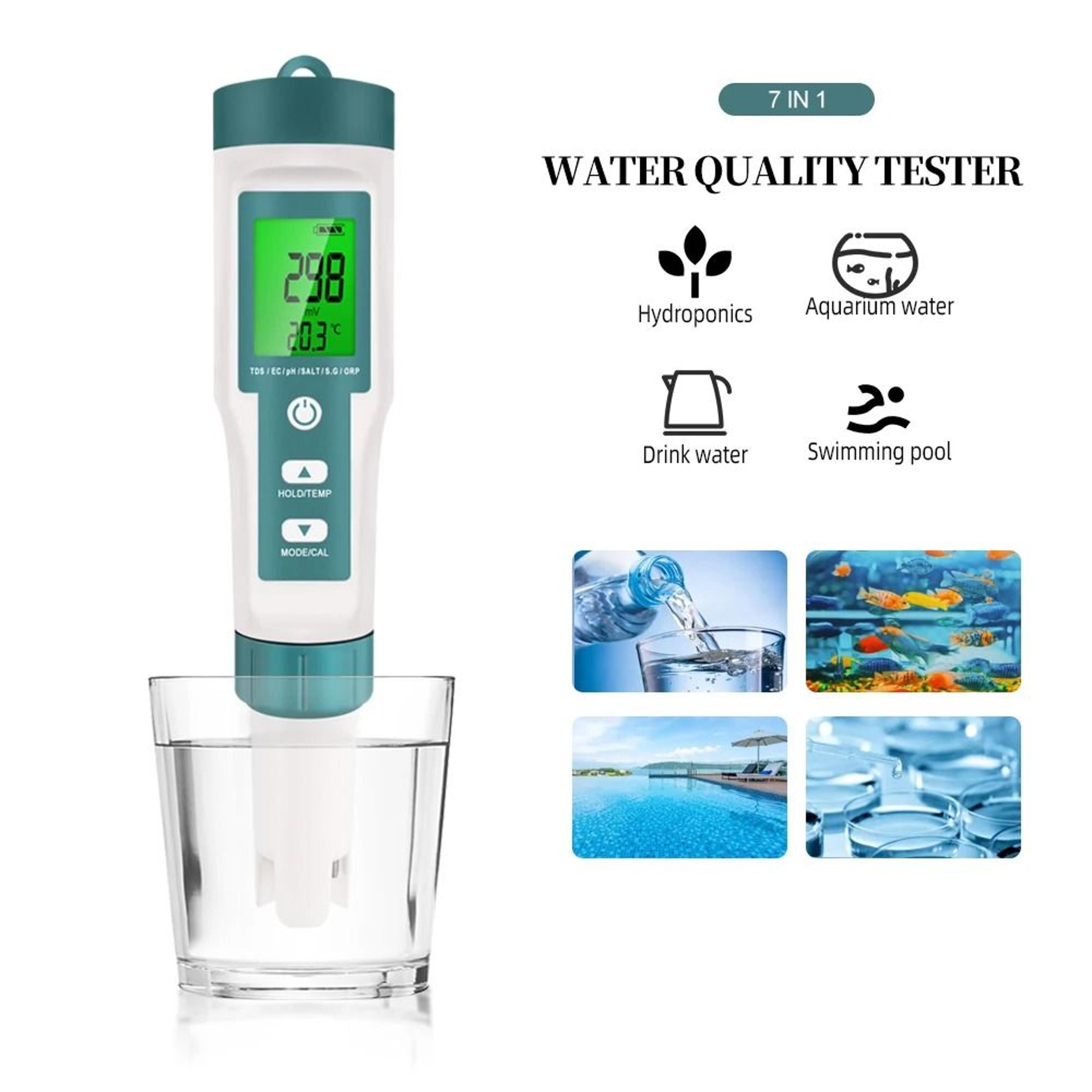7-in-1 digital water quality tester pen for ph, orp, tds, ec, salinity, sg & temperature