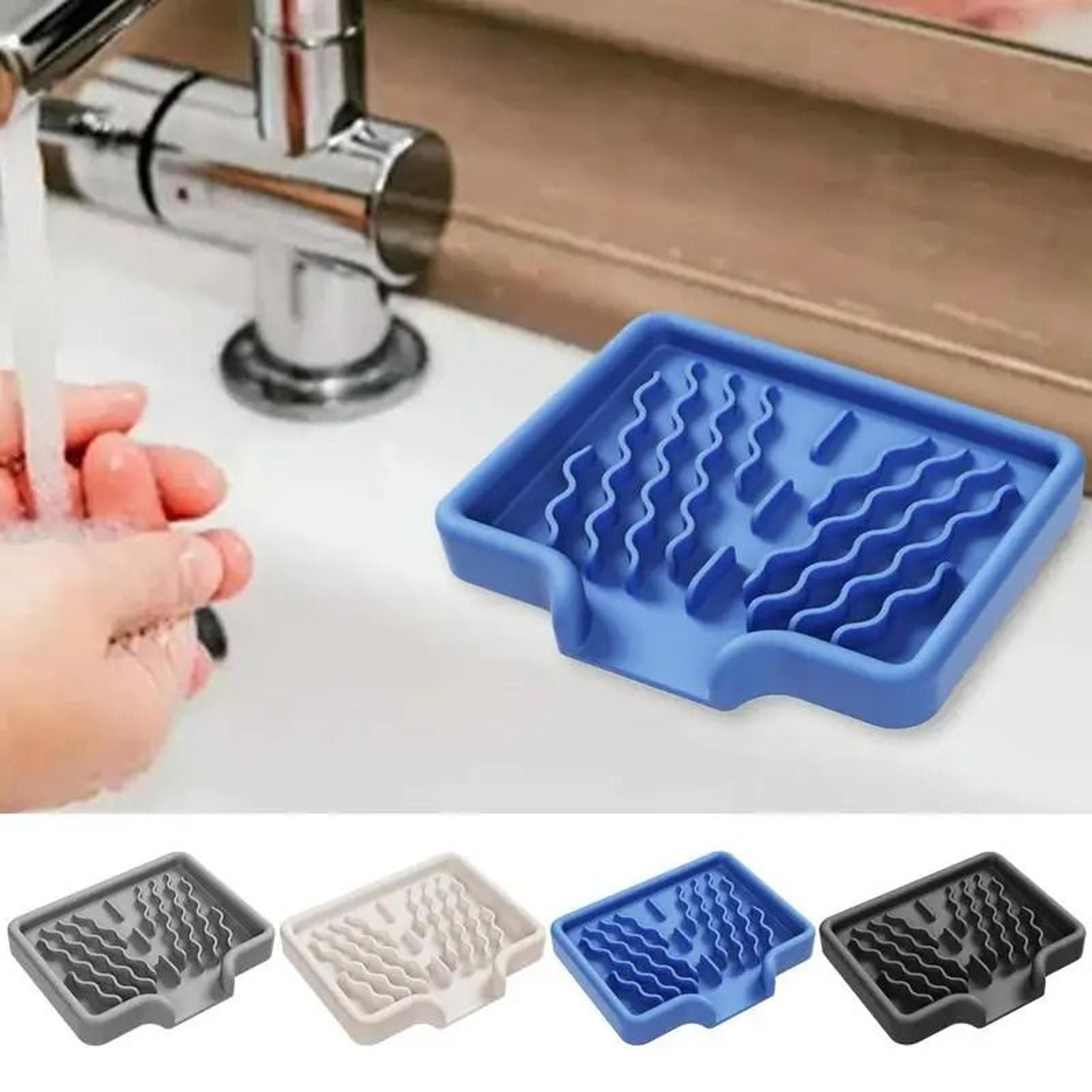silicone self draining soap holder bar dish sponge caddy organizer for kitchen counter sink