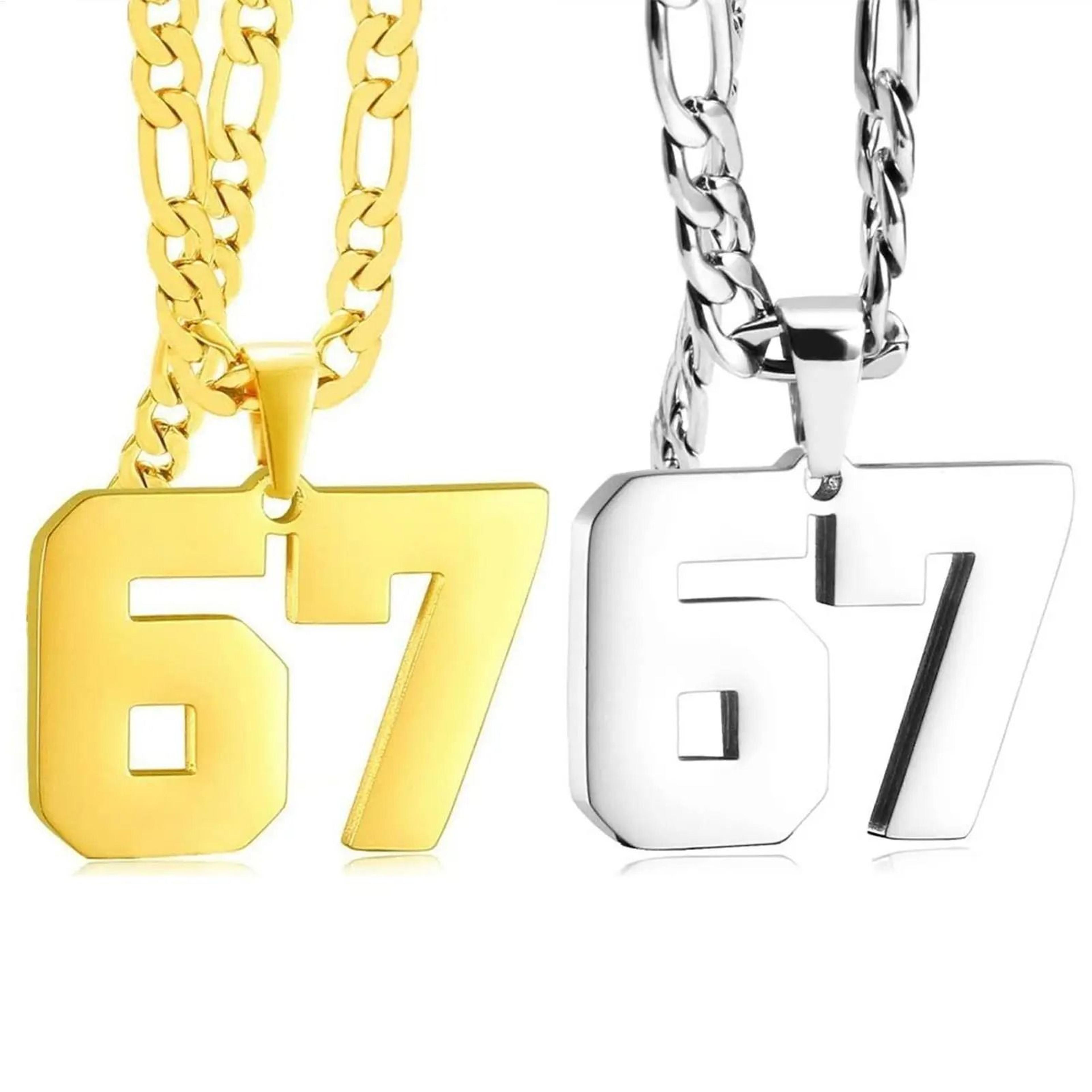 stainless steel number 67 pendant necklace for men & women lucky number charm jewelry