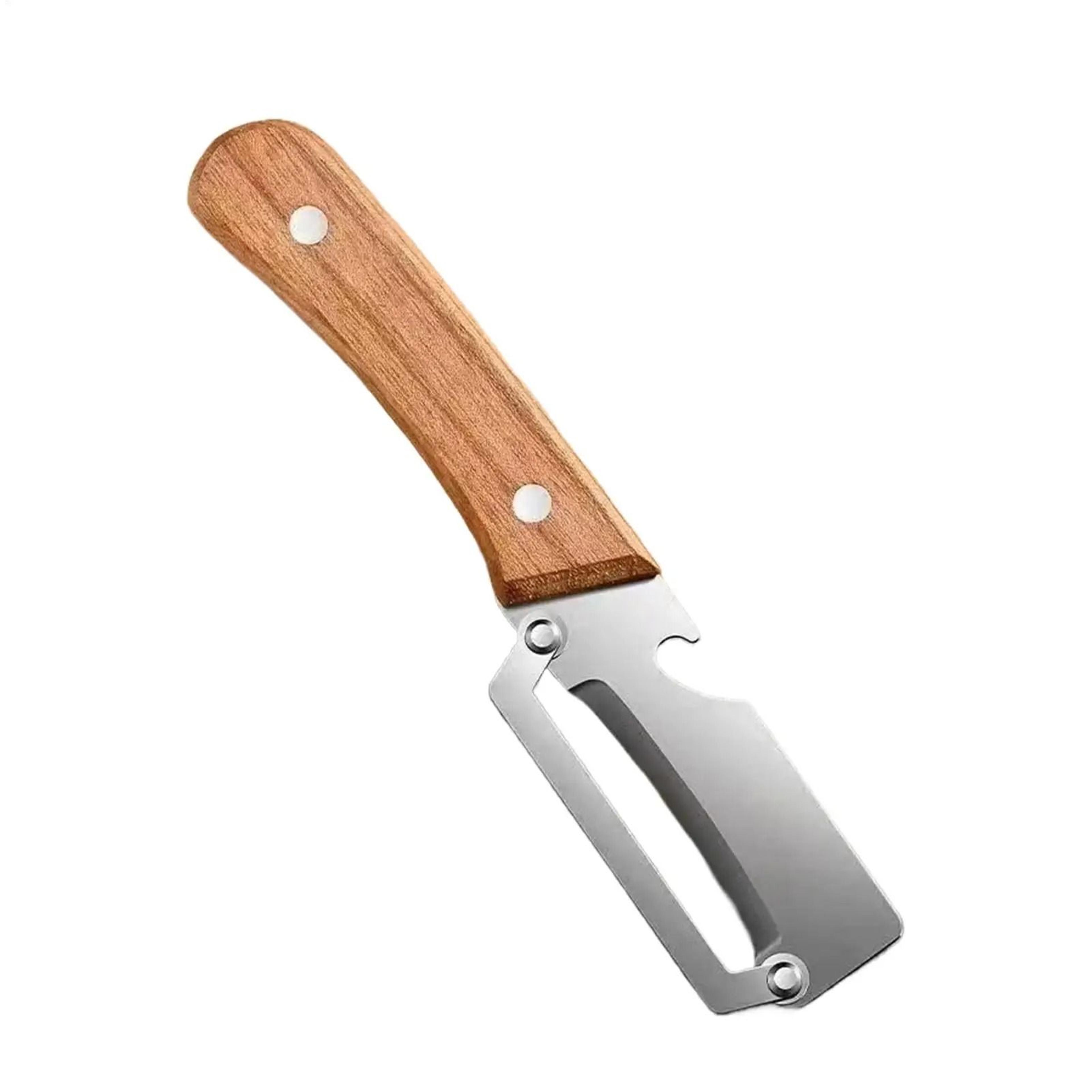 2-in-1 stainless steel peeler with wooden handle & bottle opener fruit & vegetable prep tool
