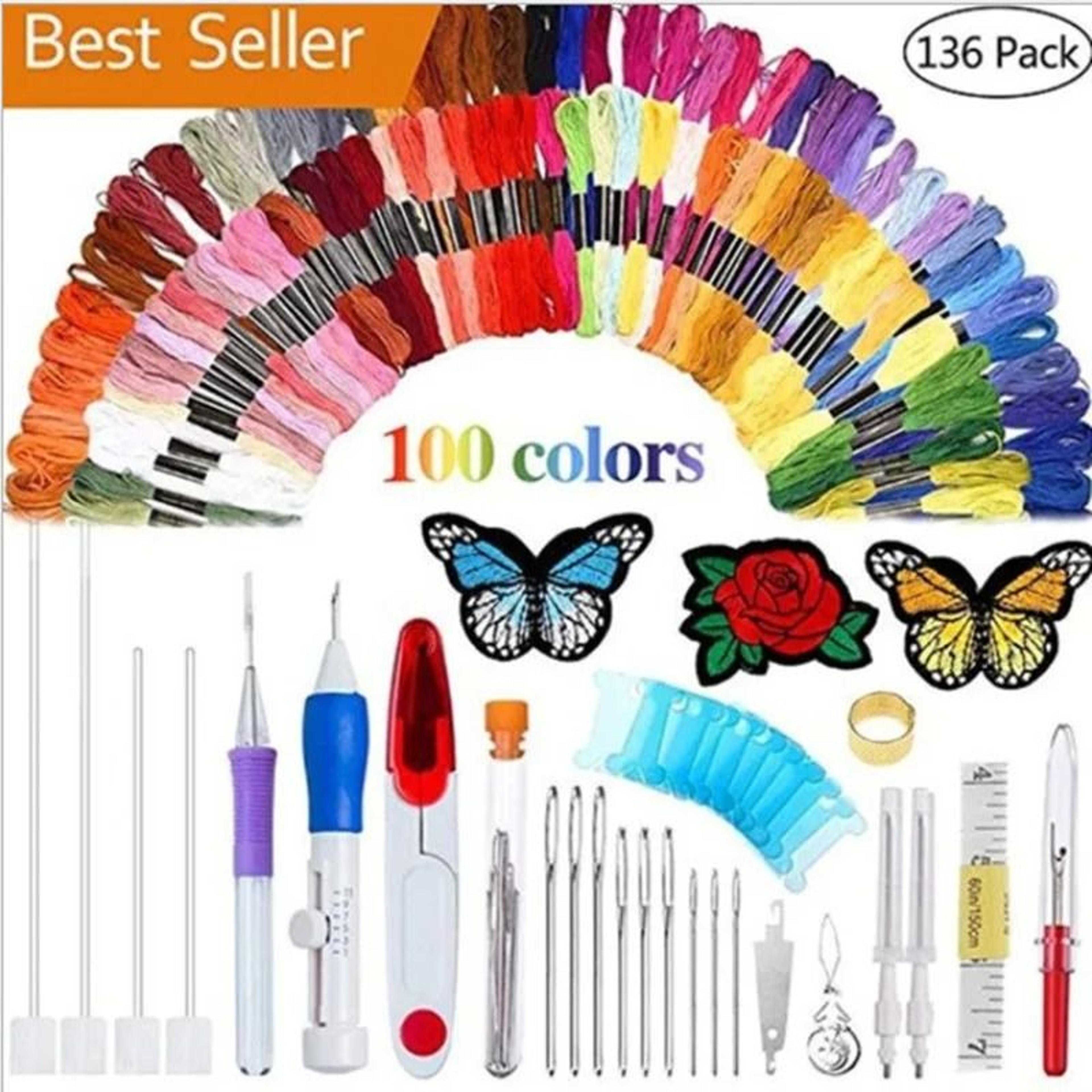 magic diy hand embroidery pen punch needle sewing tool kit with colored embroidery threads & knitting supplies