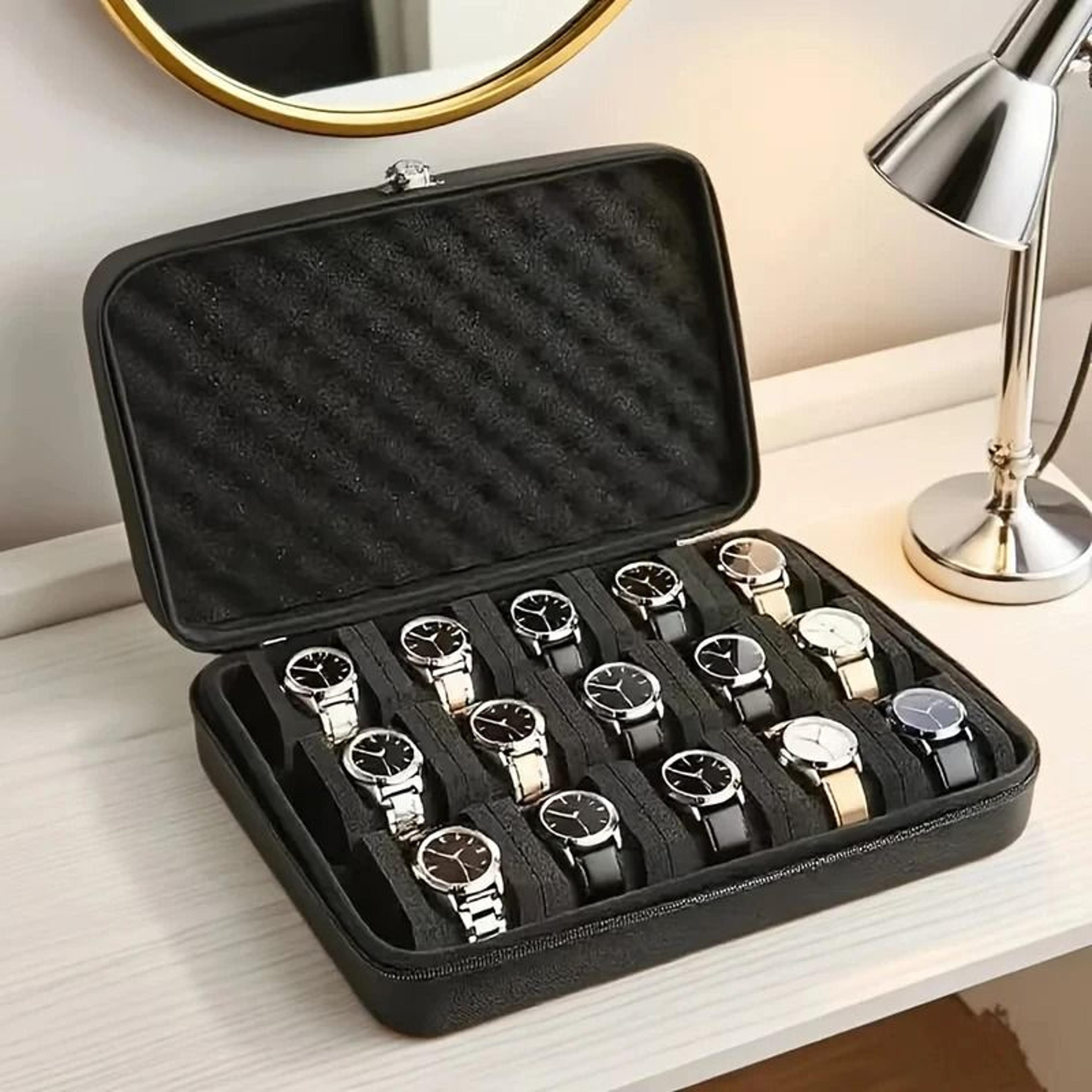 advanced 15 slot hard shell watch storage box portable travel case & display cabinet