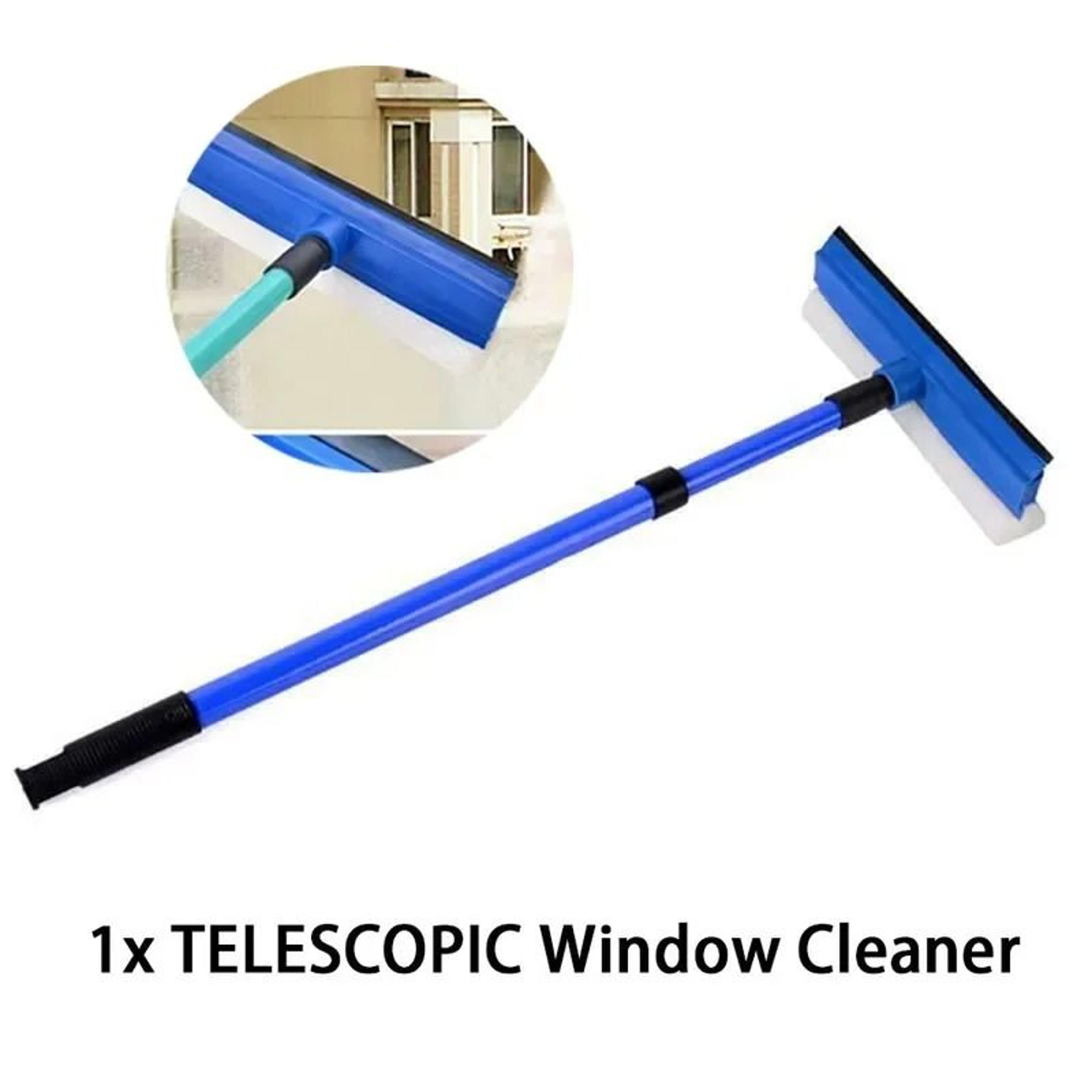 2-in-1 telescopic window glass cleaner wiper with long handle sponge brush & squeegee