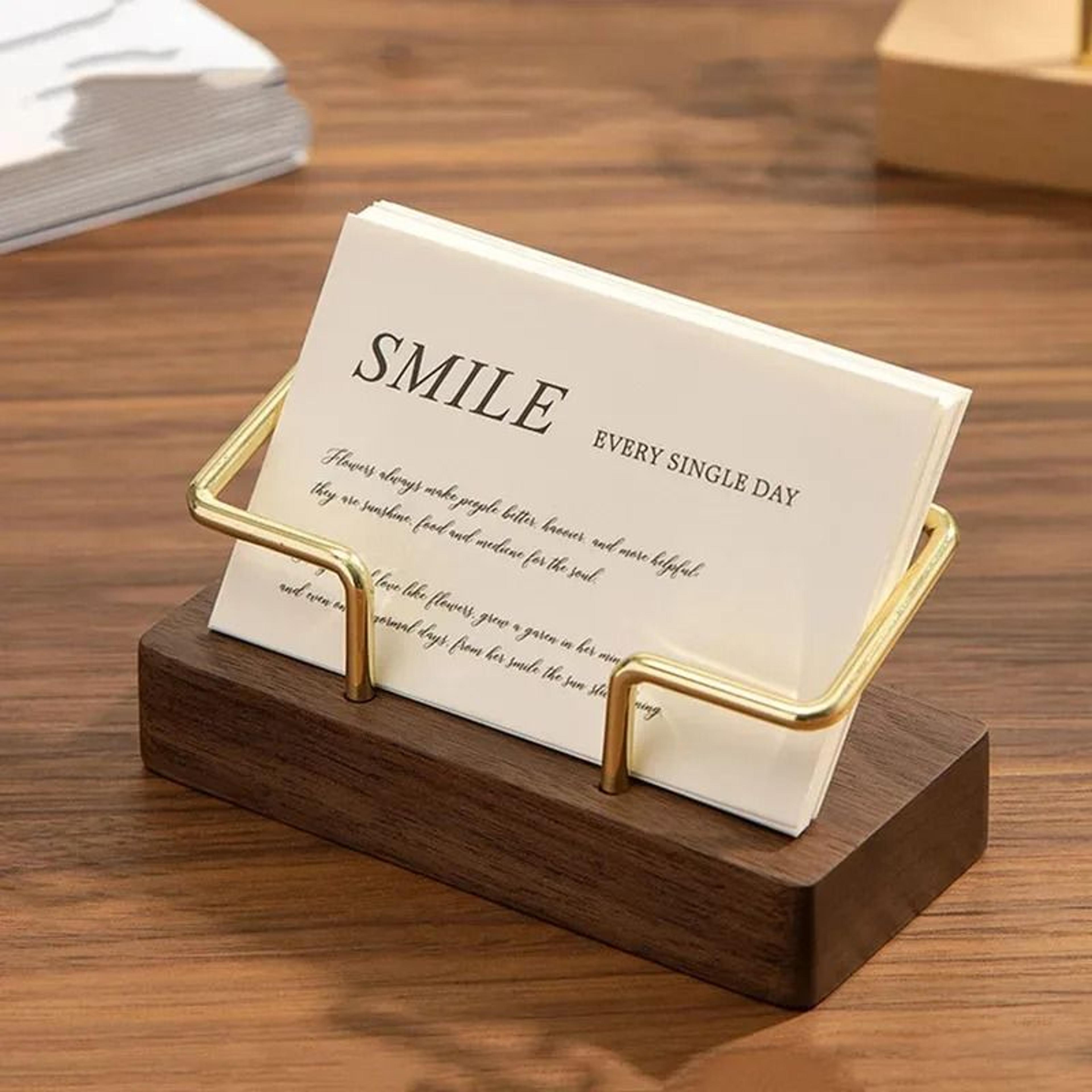 wooden business card holder organizer desk display stand & memo counter storage shelf