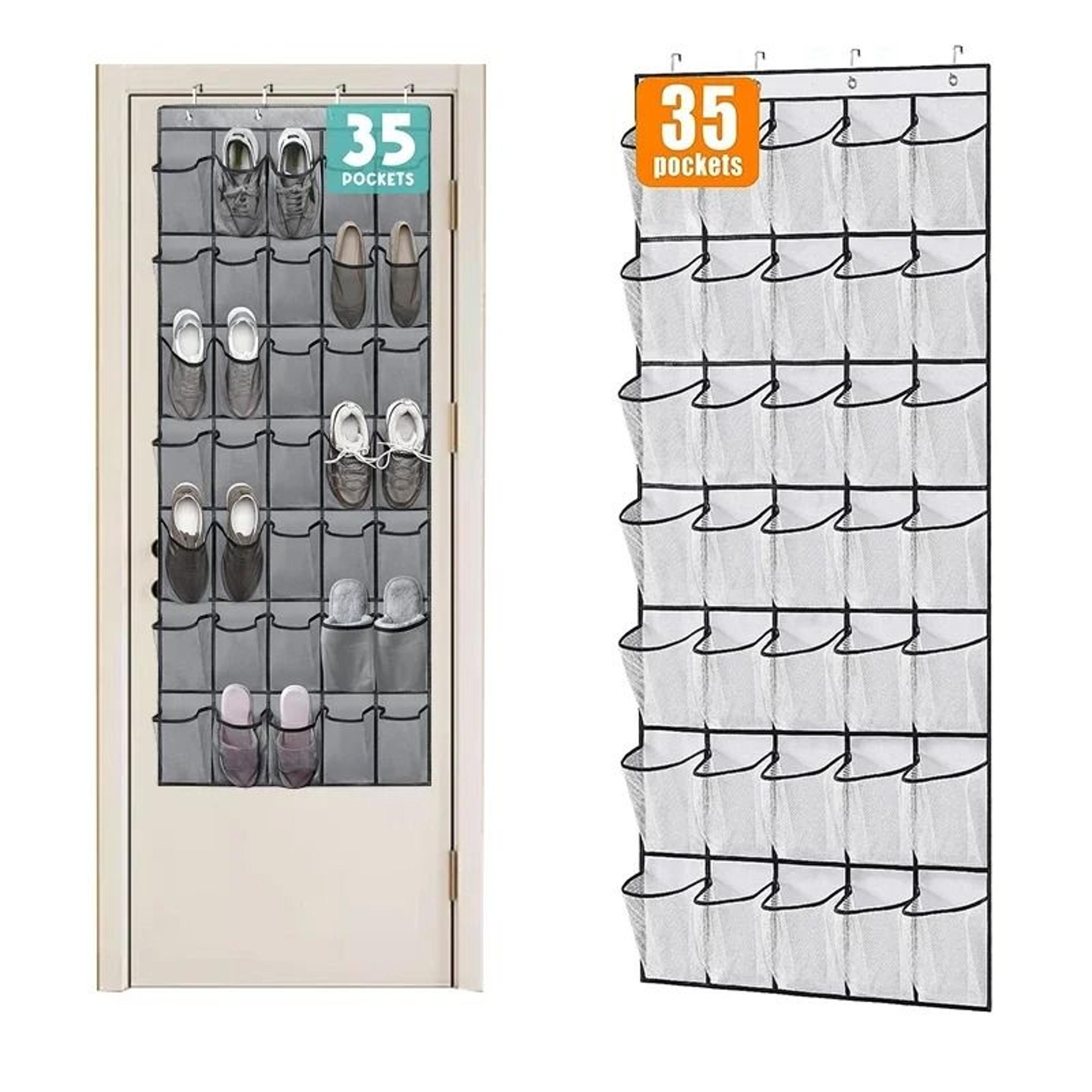 35 grid over the door shoe organizer storage hanging bag with large mesh pockets & 4 steel hooks