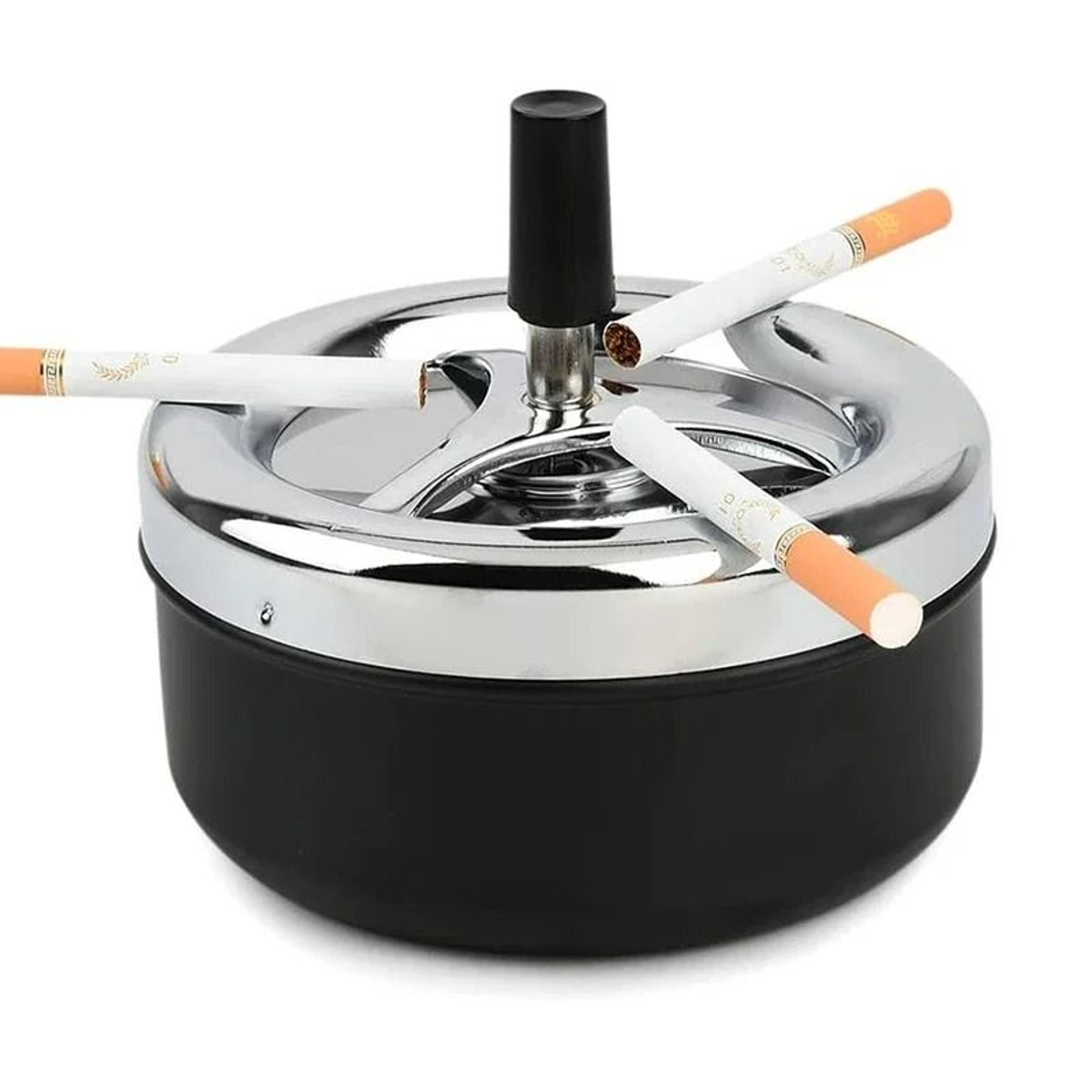 metal round rotating smokeless ashtray push-down self-cleaning ash tray for cigars & cigarettes